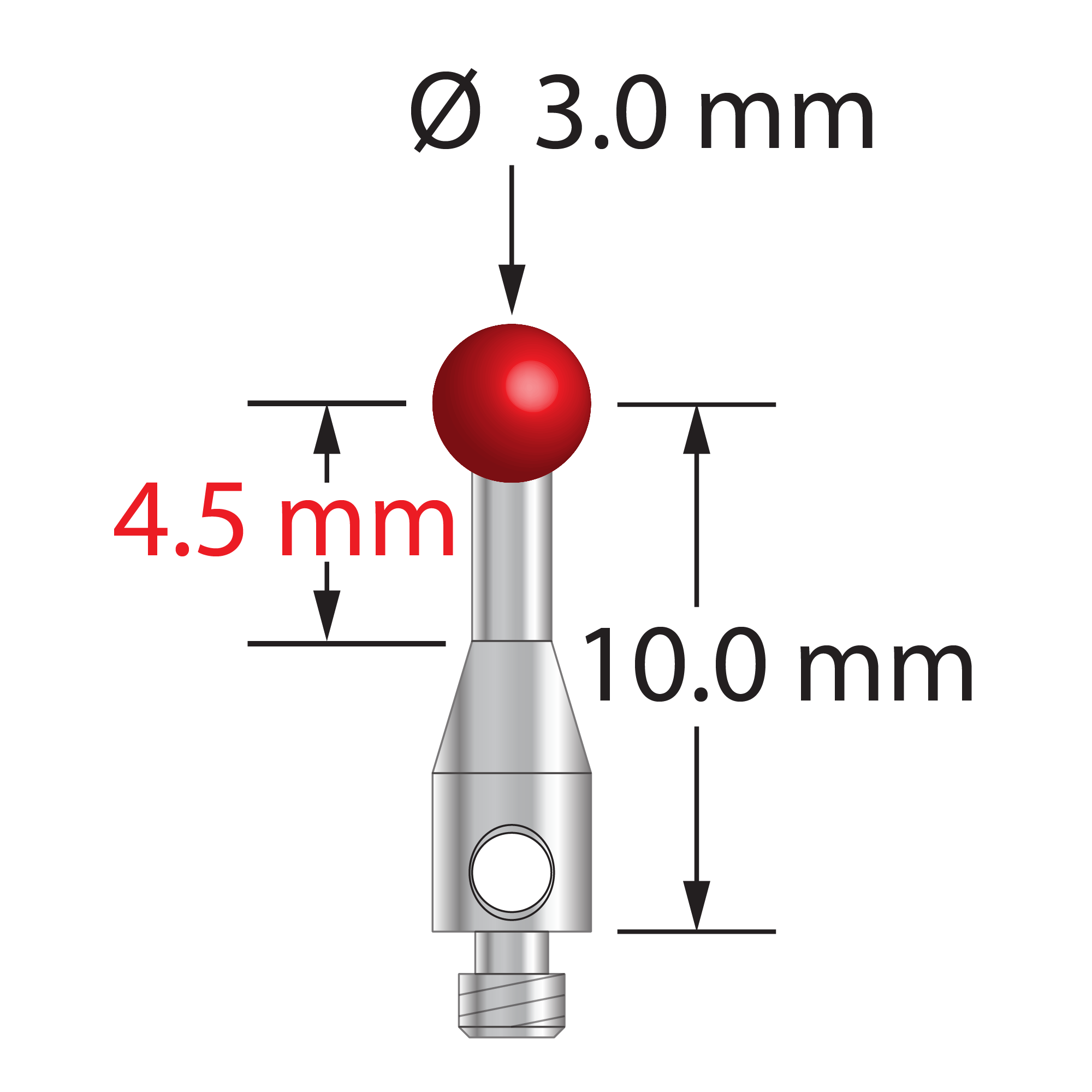 TM2-3011.5-S M2 stylus with 3.0mm ruby ball, stainless steel stem, 10.0mm length by Q-Mark Manufacturing, Inc.
