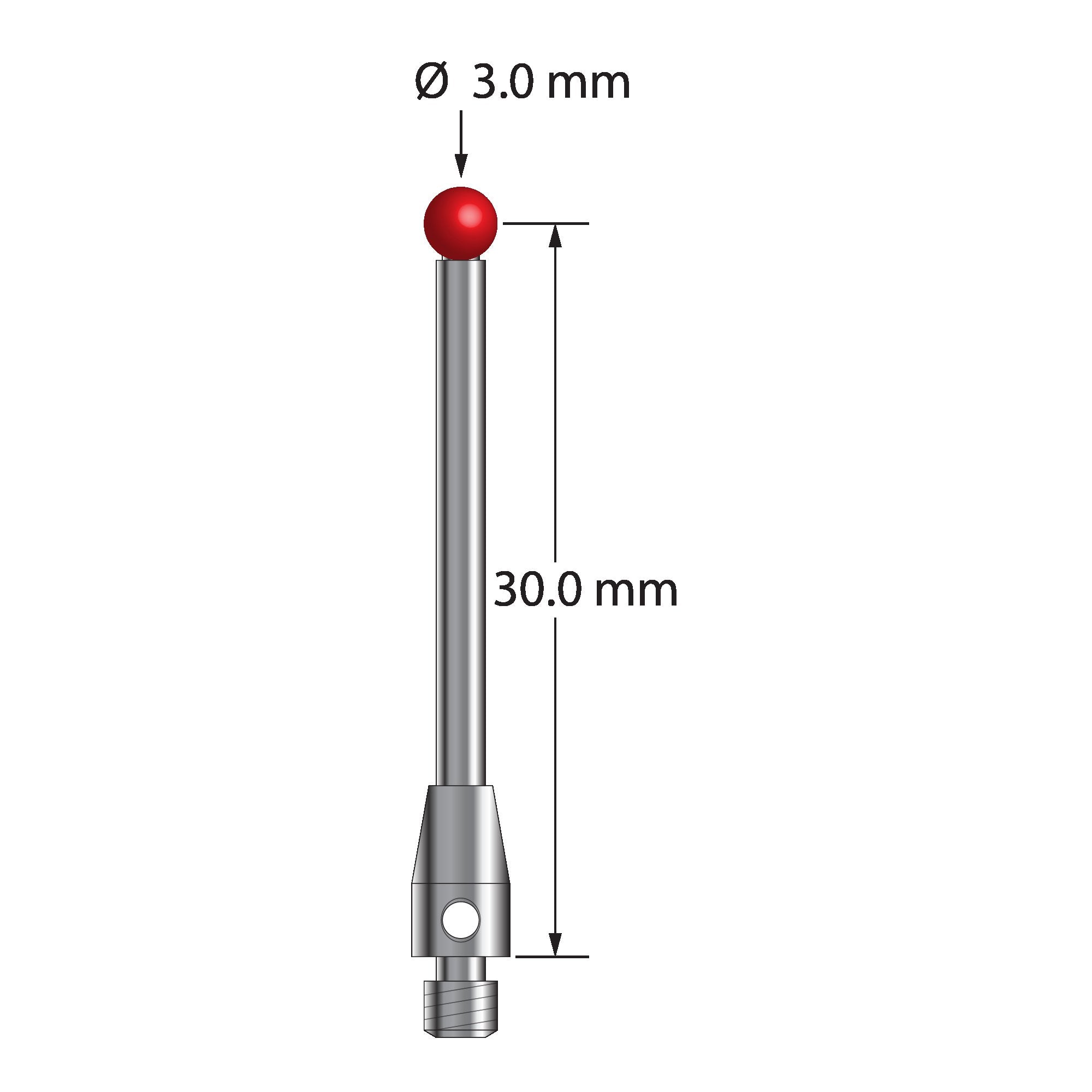 TM2-3031.5-DS2 M2 stylus with 3.0mm ruby ball, carbide stem, and stainless steel base by Q-Mark Manufacturing, Inc.