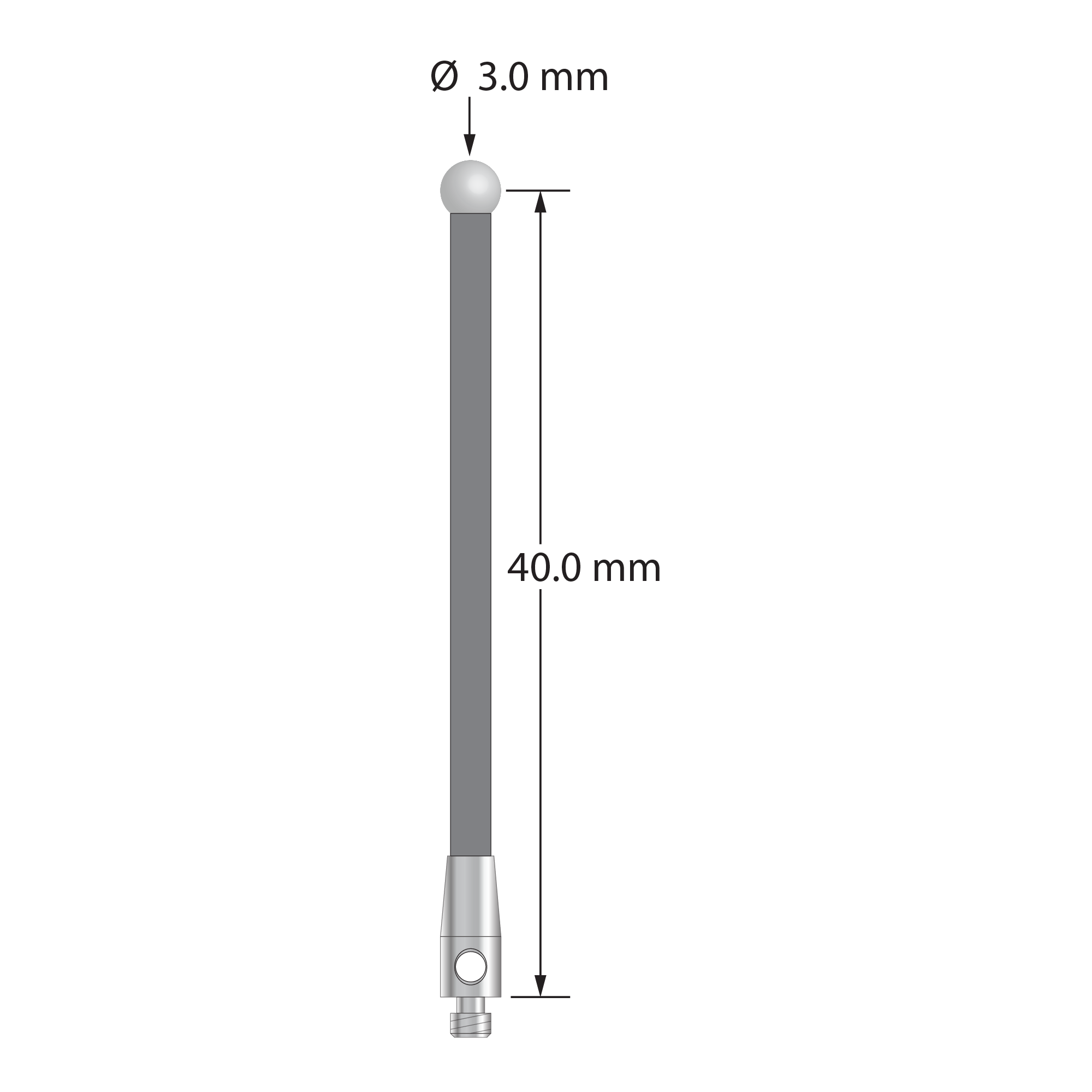 TM2-3041.5-G-D M2 stylus, 3.0mm solid diamond sphere, carbon fiber stem, stainless steel base, 40mm length by Q-Mark Manufacturing, Inc.