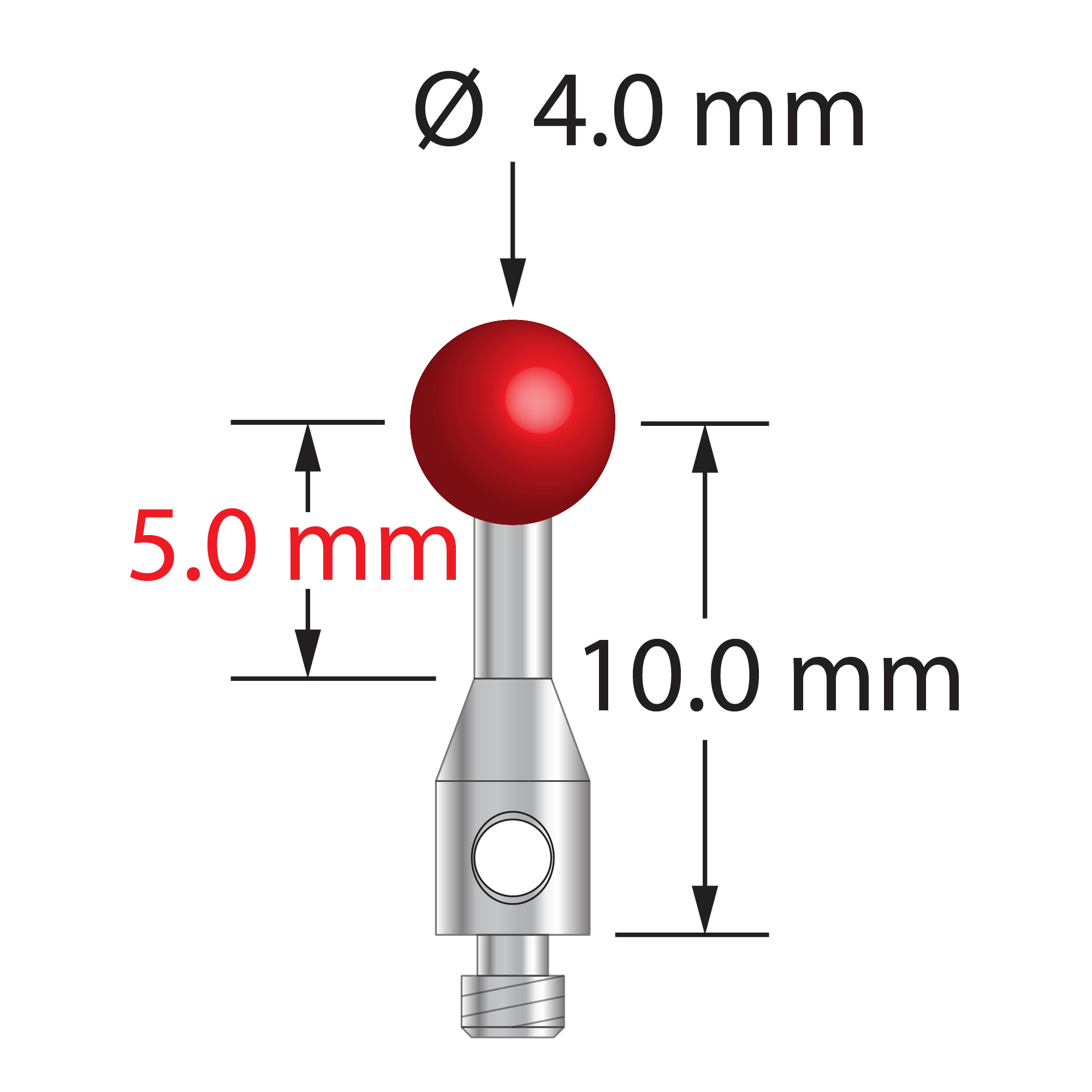 TM2-4012-S M2 stylus with 4.0mm ruby ball, stainless steel stem, and base by Q-Mark Manufacturing, Inc.