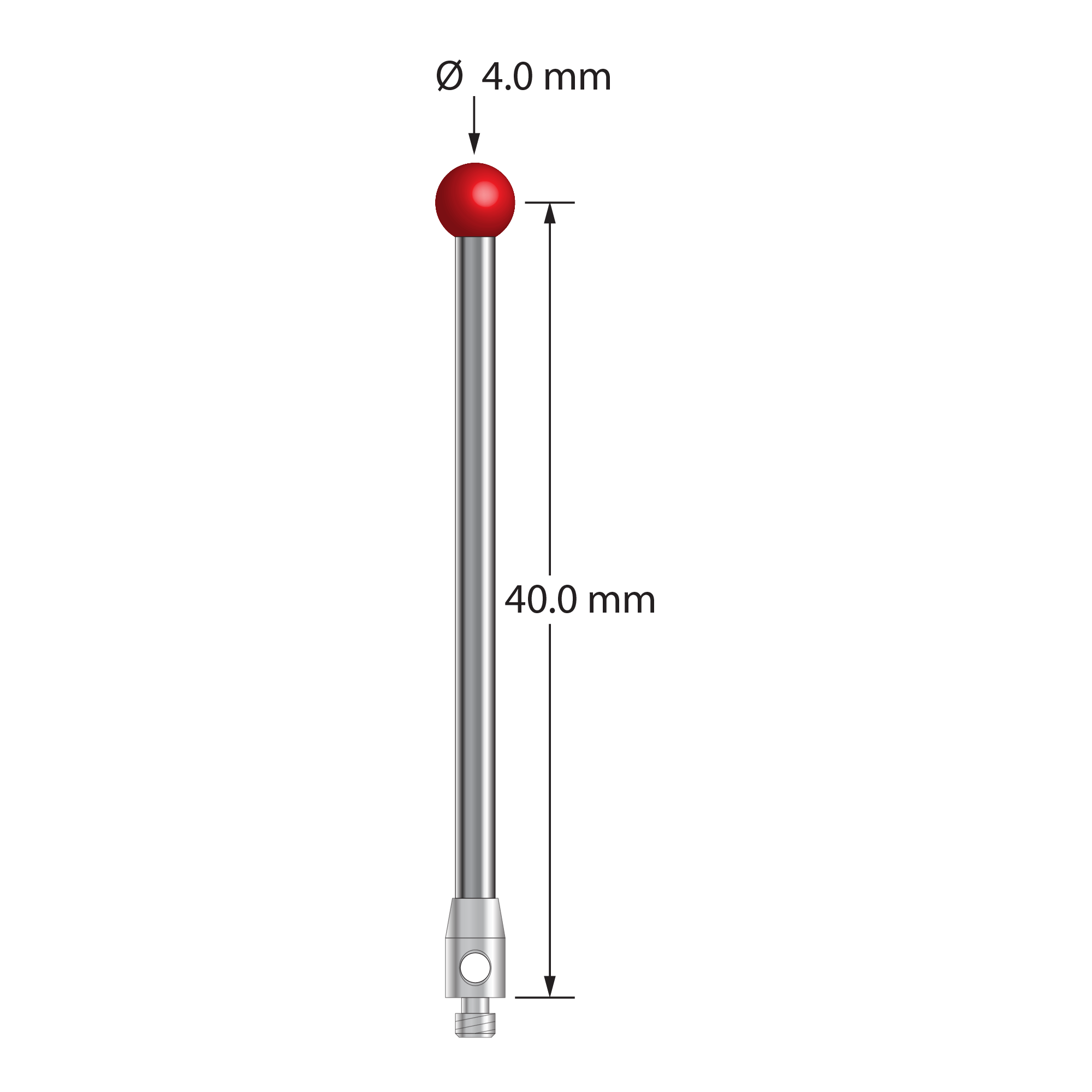 TM2-4042-5 M2 stylus with 4.0mm ruby ball, carbide stem, and stainless steel base by Q-Mark Manufacturing, Inc.
