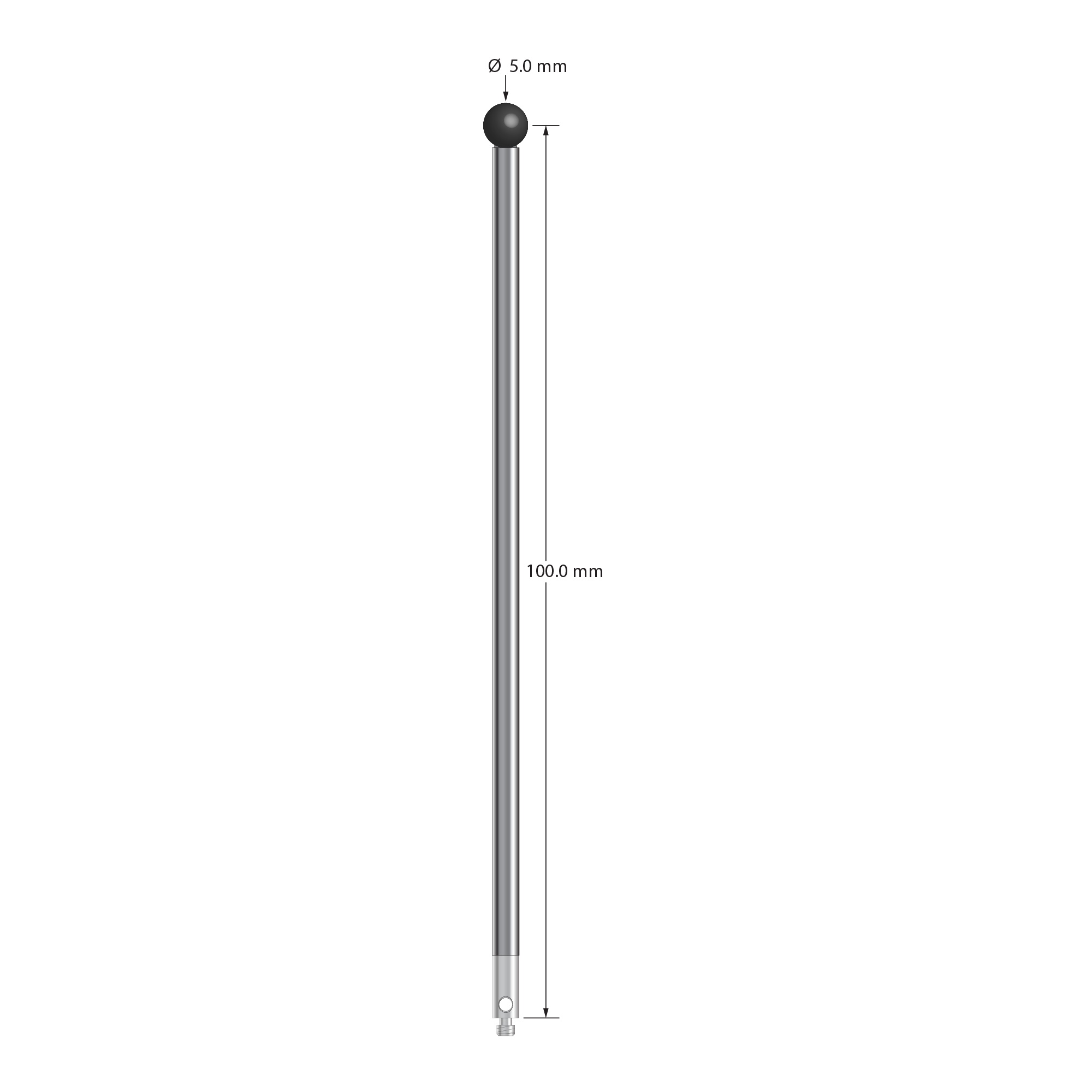 TM2-50102.5-SN M2 stylus with 5.0mm silicon nitride ball, carbon fiber stem, stainless steel base, 100mm length by Q-Mark Manufacturing, Inc.