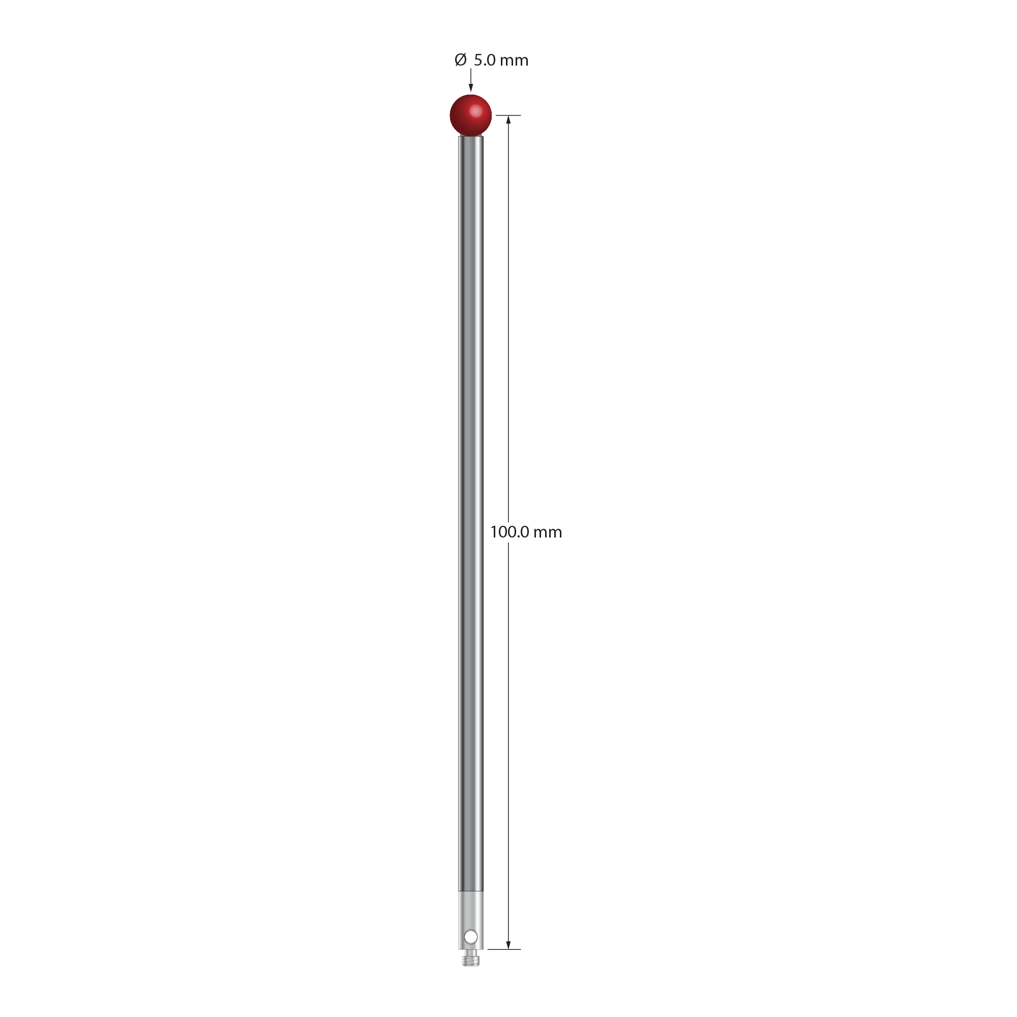 TM2-50102.5 M2 stylus, 5.0mm ruby ball, carbide & stainless steel stem, 100mm long by Q-Mark Manufacturing, Inc.