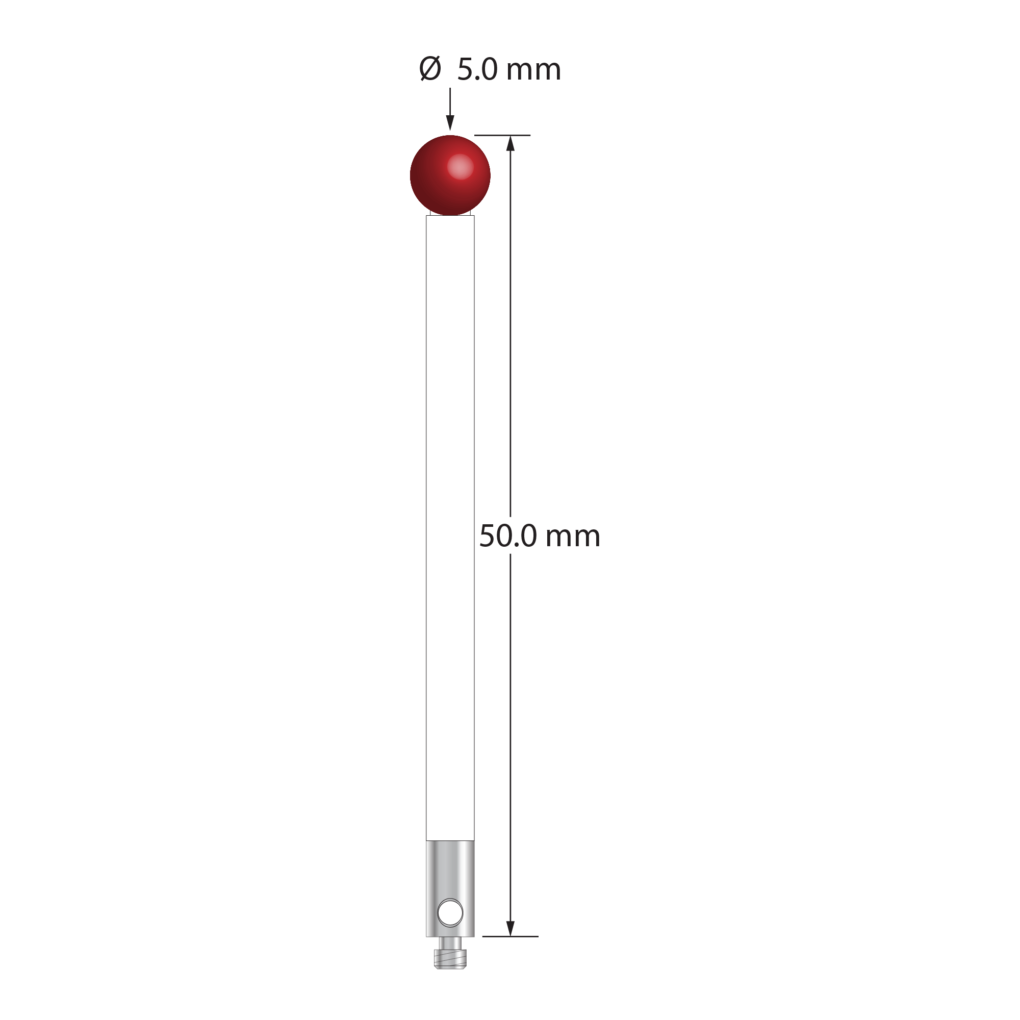 TM2-5050-C M2 stylus with 5.0mm ruby ball, ceramic stem, and stainless steel base, 50mm long by Q-Mark Manufacturing, Inc.