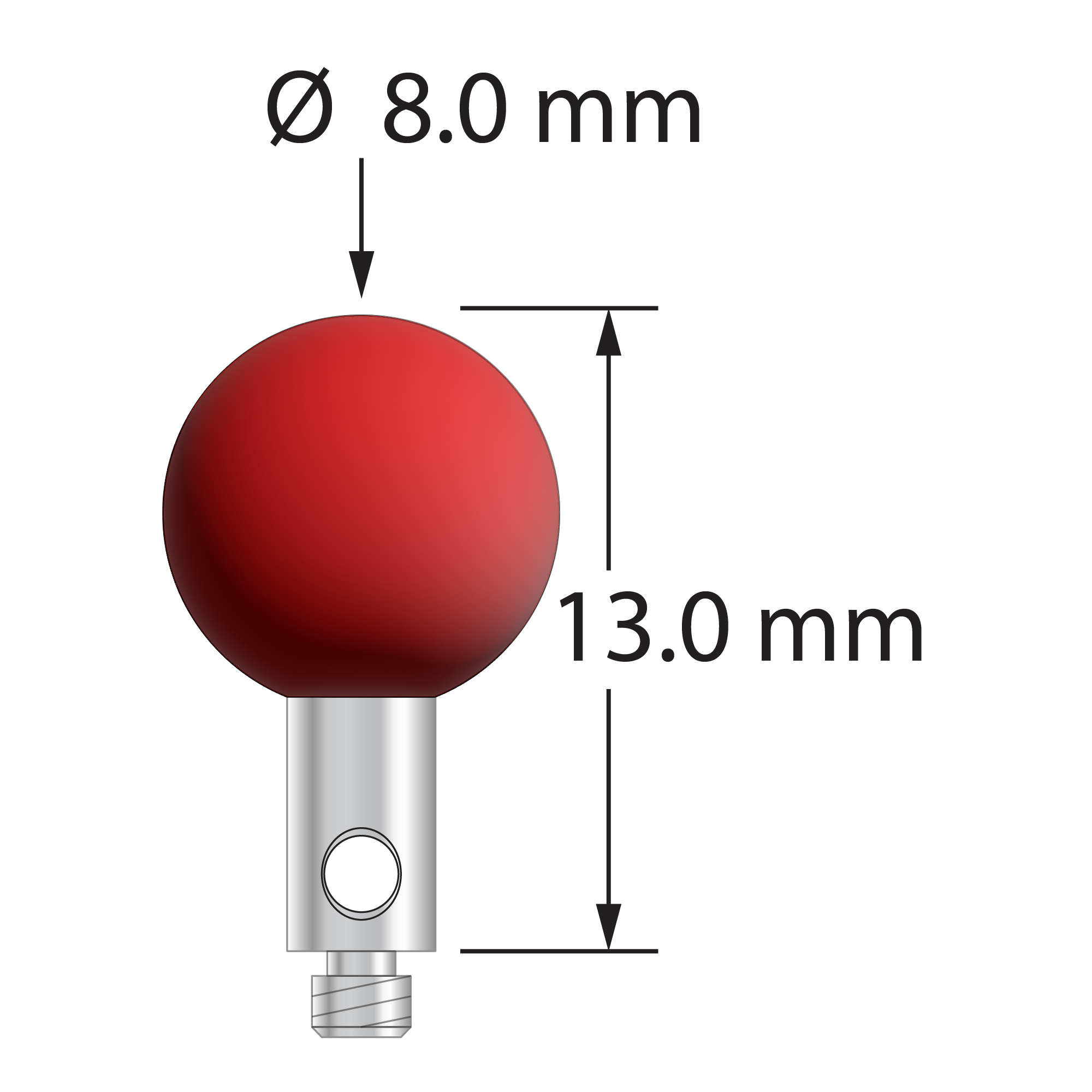 TM2-8013-S M2 stylus with 8.0mm ruby ball, stainless steel stem, 13.0mm length by Q-Mark Manufacturing, Inc.