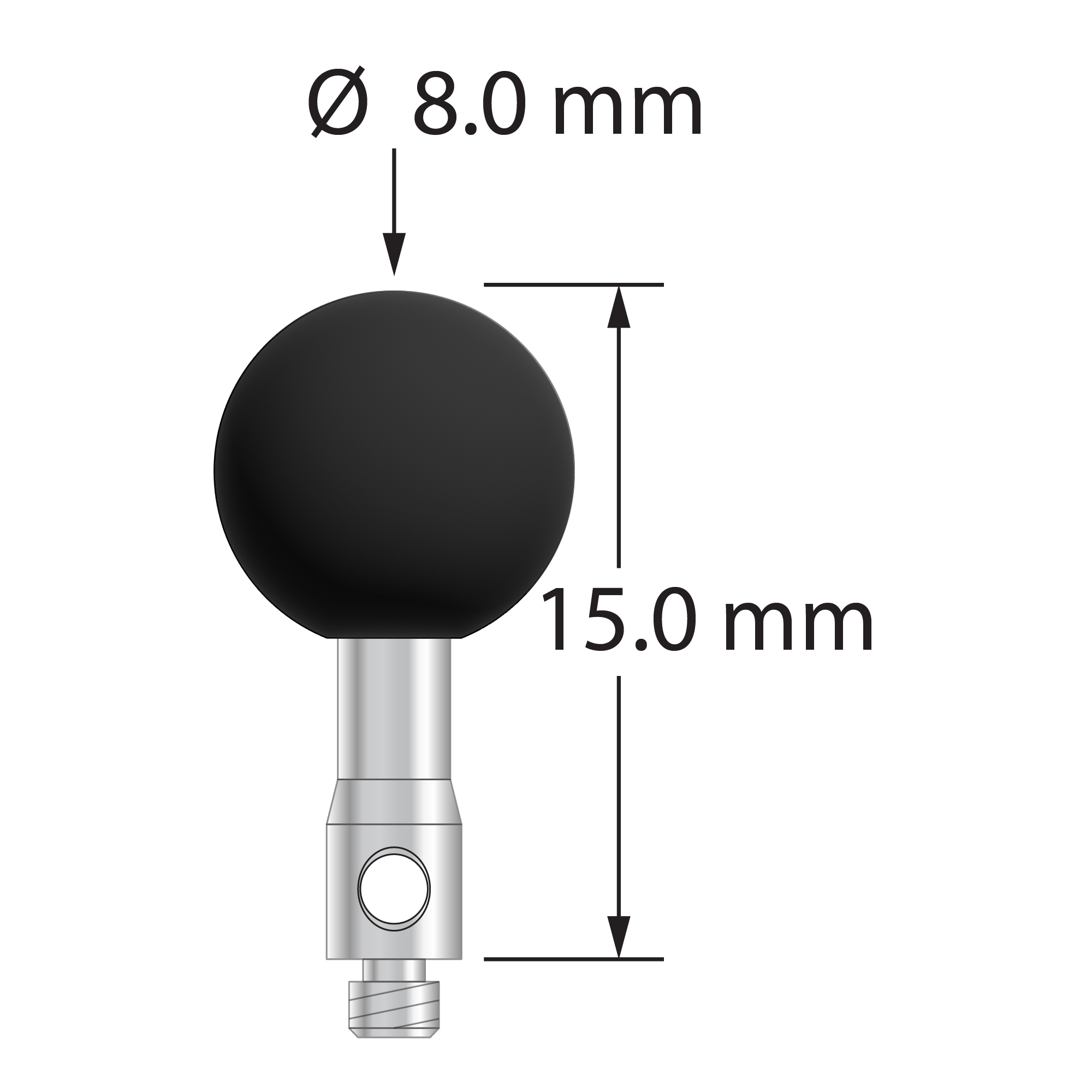 TM2-8015-S-SN M2 stylus with 8.0mm silicon nitride ball and stainless steel stem, 15.0mm long by Q-Mark Manufacturing, Inc.