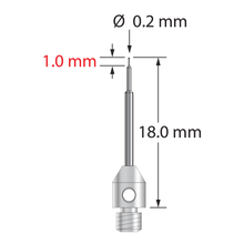 TM3-0218-C M3 stylus with 0.2mm carbide ball, stepped carbide stem, and stainless steel base, 18mm long by Q-Mark Manufacturing, Inc.
