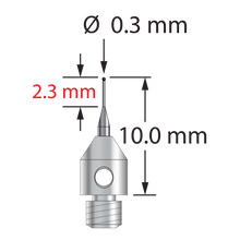 TM3-0310-SN M3 stylus with 0.3mm silicon nitride ball, tapered carbide stem, and stainless steel base by Q-Mark Manufacturing, Inc.