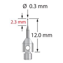 TM3-0312-SN M3 0.3mm silicon nitride ball stylus with tapered carbide stem and stainless steel base, 12.0mm long by Q-Mark Manufacturing, Inc.