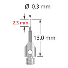 TM3-0313-SN M3 0.3mm silicon nitride stylus with tapered carbide stem and stainless steel base, 13mm long by Q-Mark Manufacturing, Inc.