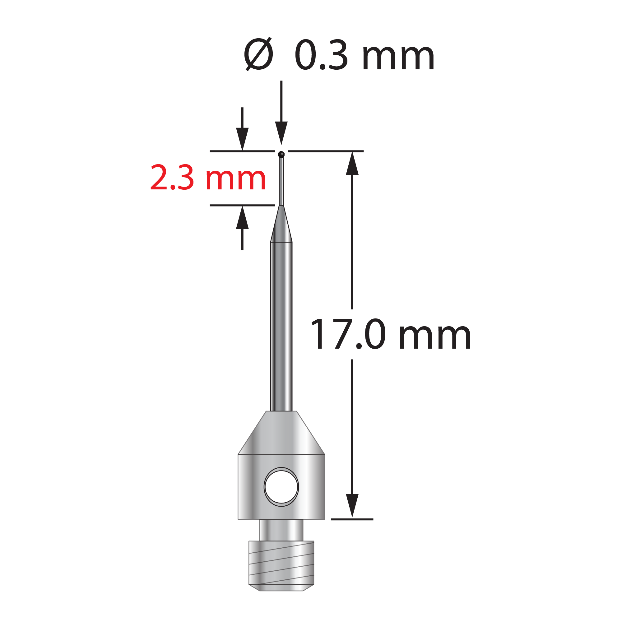 TM3-0317-SN M3 stylus, 0.3mm silicon nitride ball, tapered carbide stem, stainless steel base, 17mm long by Q-Mark Manufacturing, Inc.
