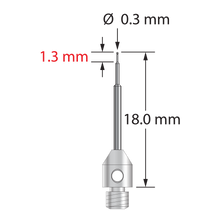TM3-0318-C M3 stylus with 0.3mm carbide ball, stepped carbide stem, and stainless steel base, 18mm long by Q-Mark Manufacturing, Inc.