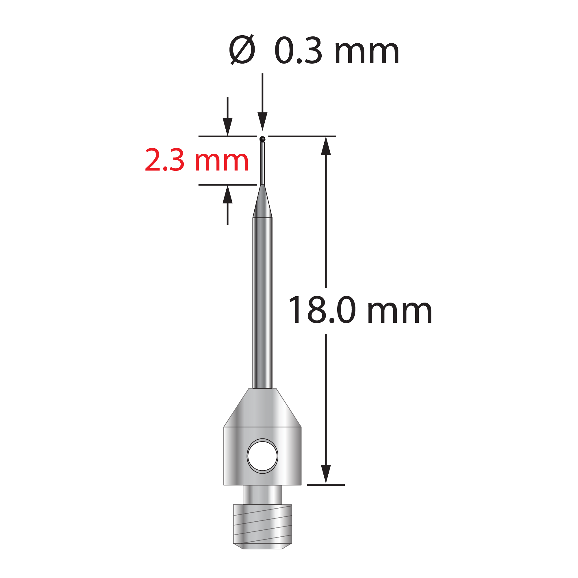 TM3-0318-SN M3 0.3mm silicon nitride stylus with tapered carbide stem and stainless steel base by Q-Mark Manufacturing, Inc.