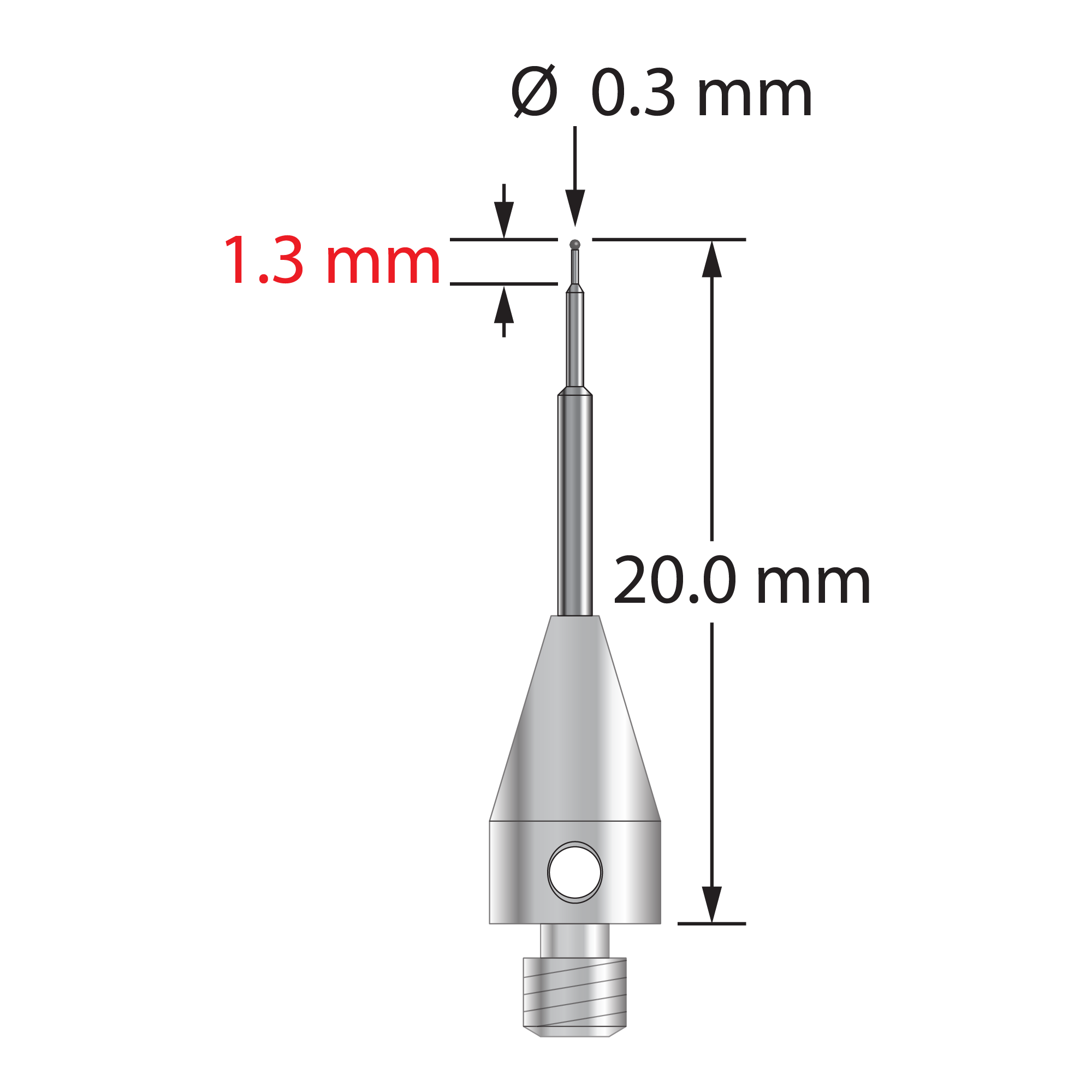 TM3-0320-TX-C M3 stylus with 0.3mm carbide ball, stepped carbide stem, and titanium base by Q-Mark Manufacturing, Inc.