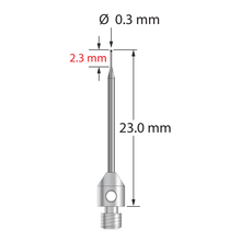 TM3-0323-SN M3 0.3mm silicon nitride stylus with tapered carbide stem and stainless steel base, 23mm long.
