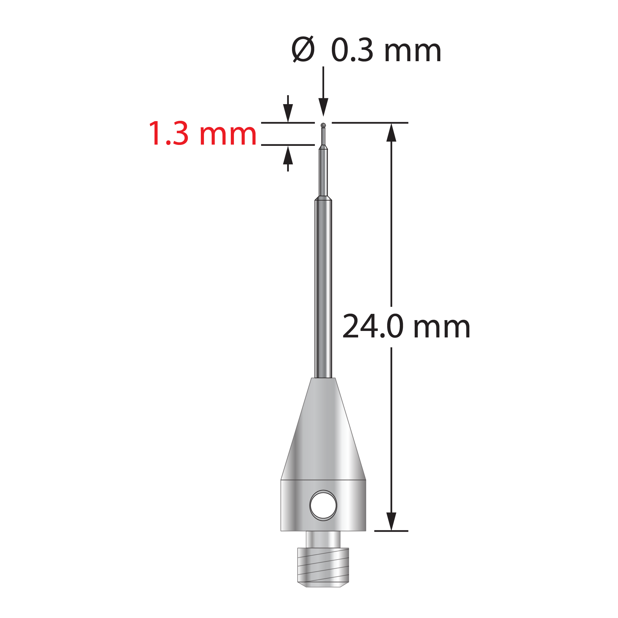 TM3-0324-TX-C M3 stylus with 0.3mm carbide ball, stepped carbide stem, titanium base, 24mm long by Q-Mark Manufacturing, Inc.