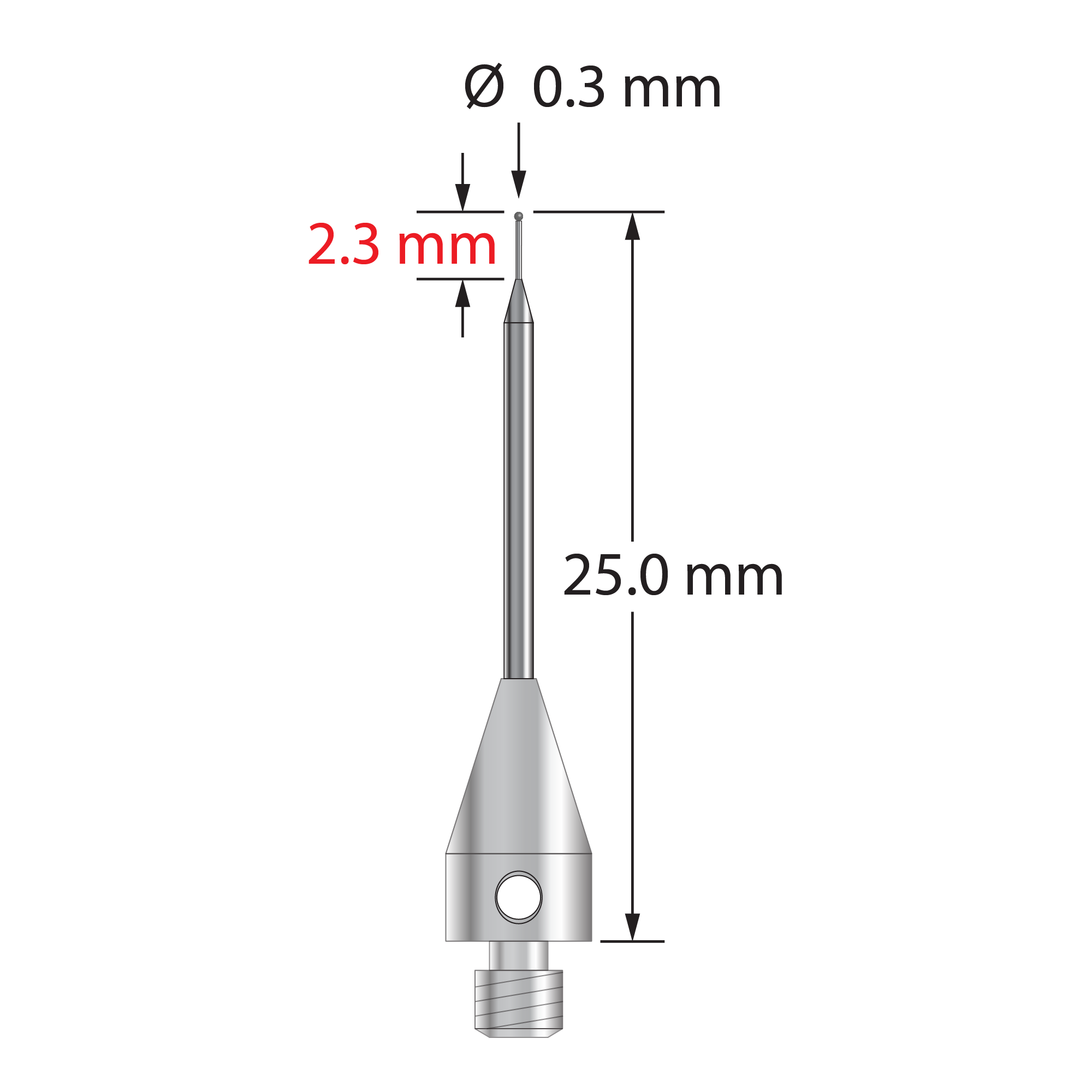 TM3-0325-TX-SN M3 stylus with 0.3mm silicon nitride ball, carbide stem, and titanium base, 25mm long by Q-Mark Manufacturing, Inc.