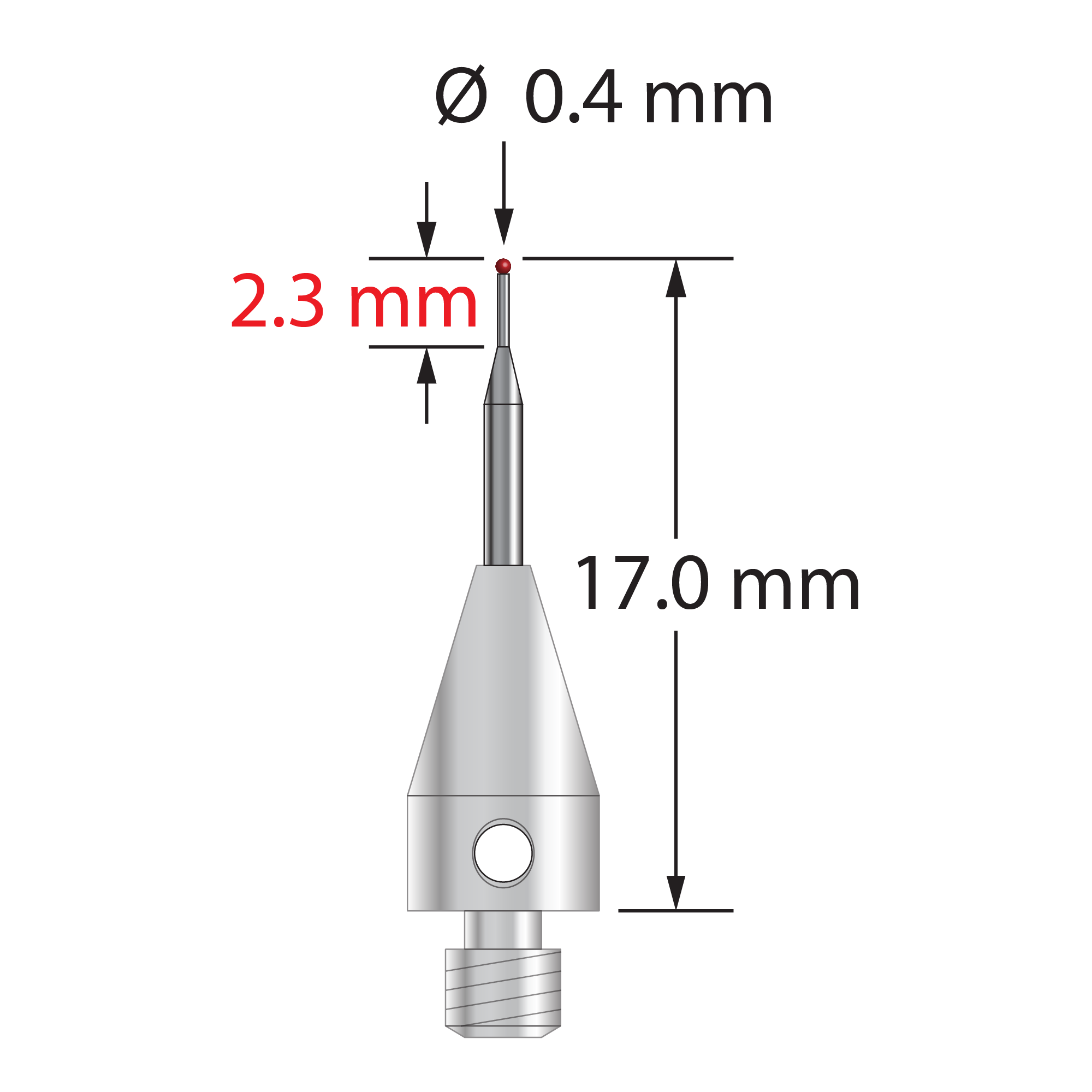 TM3-0417-TX M3 0.4mm ruby ball, tapered carbide stem, titanium base stylus by Q-Mark Manufacturing, Inc.