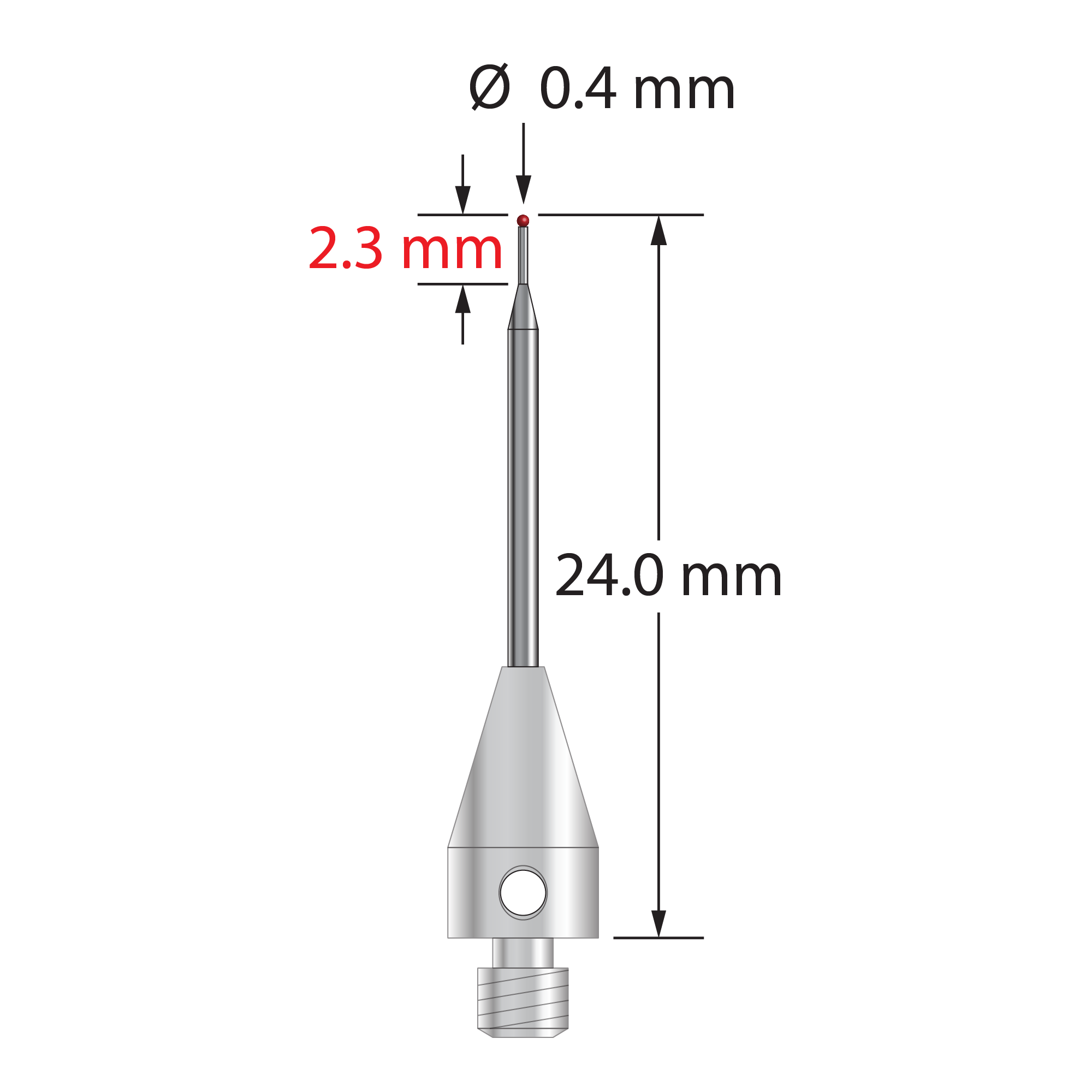 TM3-0424-TX M3 0.4mm ruby ball, tapered carbide stem, titanium base, 24mm by Q-Mark Manufacturing, Inc.