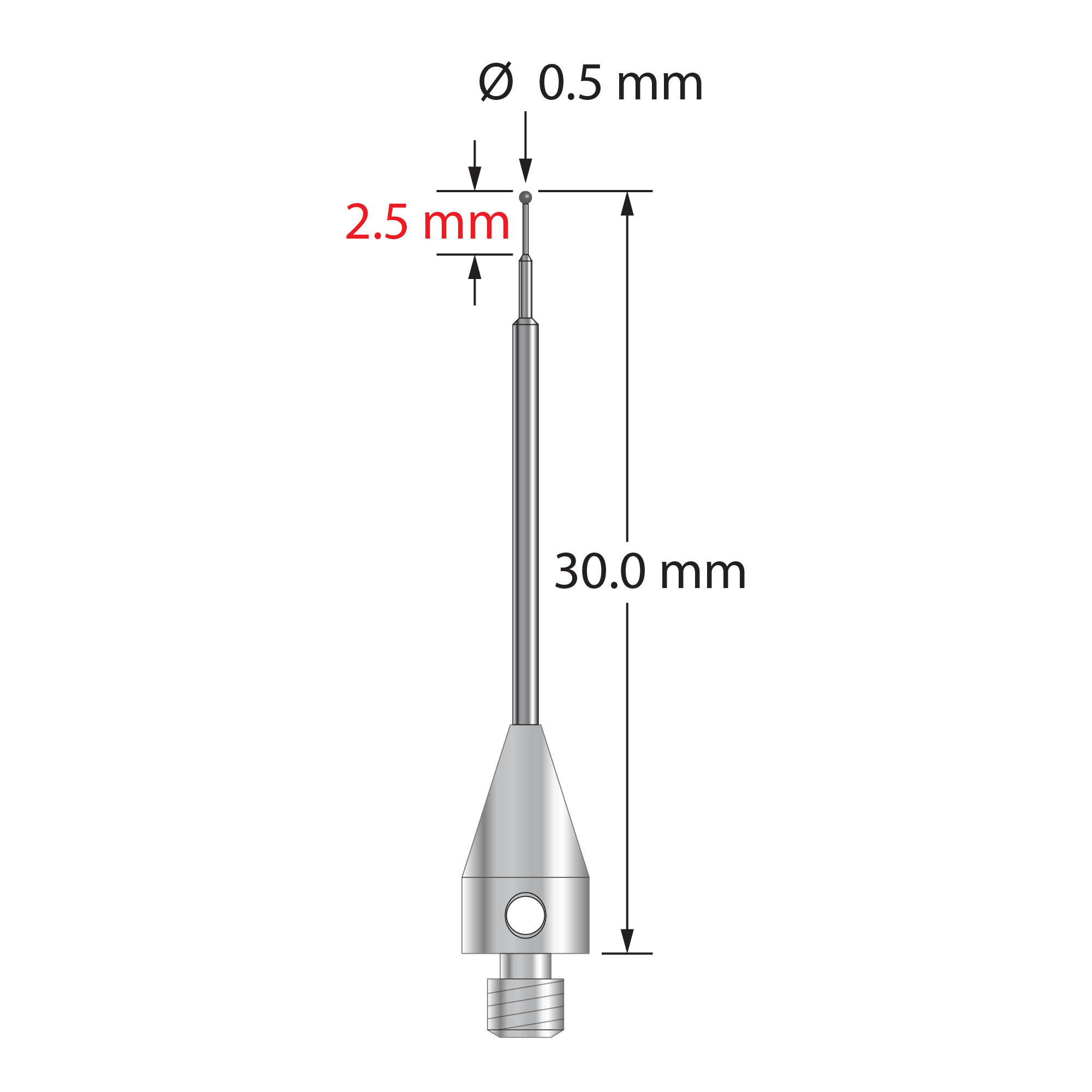 TM3-0530-TX-C M3 stylus, 0.5mm carbide ball, titanium base, 30mm long by Q-Mark Manufacturing, Inc.