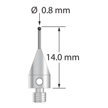 M3 XXT stylus with 0.8 mm diameter ruby ball, 0.6 mm diameter carbide stem, and 5.0 mm diameter x 9.0 mm long titanium base. &nbsp;Overall stylus length is 14.0 mm. &nbsp;Stylus weight is 0.54 gram.