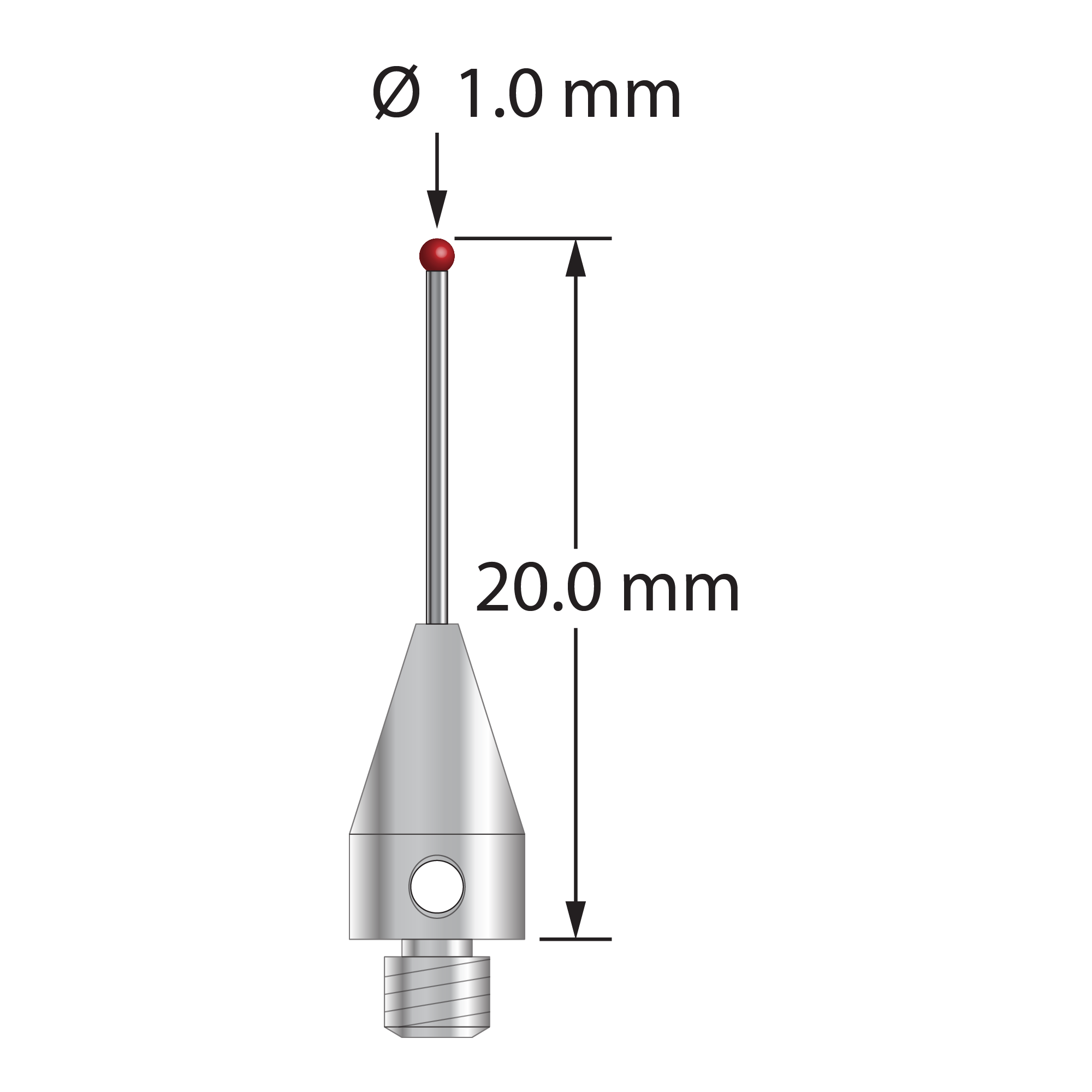 TM3-1020-TX-DS.6 M3 ruby ball stylus, 1.0mm diameter, titanium base, 20.0mm long by Q-Mark Manufacturing, Inc.