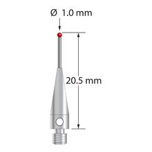 TM3-1020.5-07.5 M3 stylus with 1.0mm ruby ball, carbide stem, and stainless steel base.