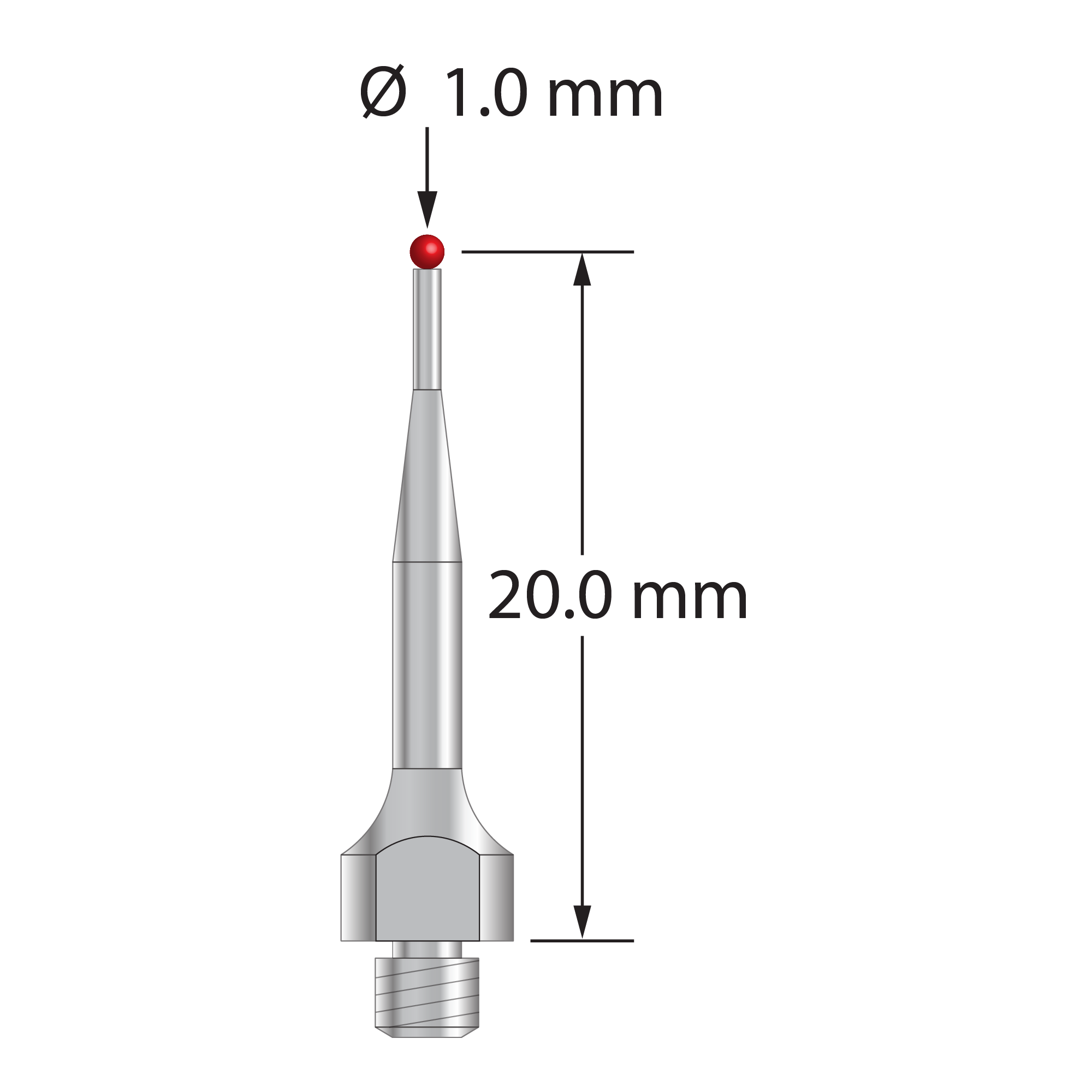 TM3-1020.5-H-S M3 1.0mm ruby ball stainless steel stylus, 20.0mm long by Q-Mark Manufacturing, Inc.