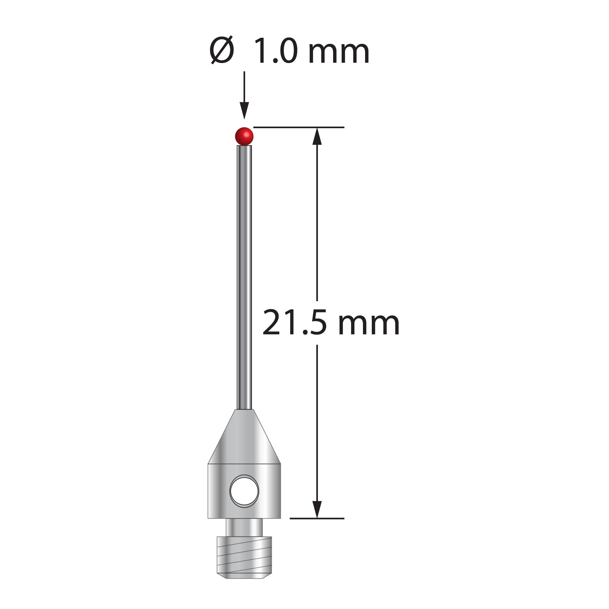 TM3-1021.5-DS.8 M3 stylus with 1.0mm ruby ball, carbide stem, and stainless steel base, 21.5mm long by Q-Mark Manufacturing, Inc.