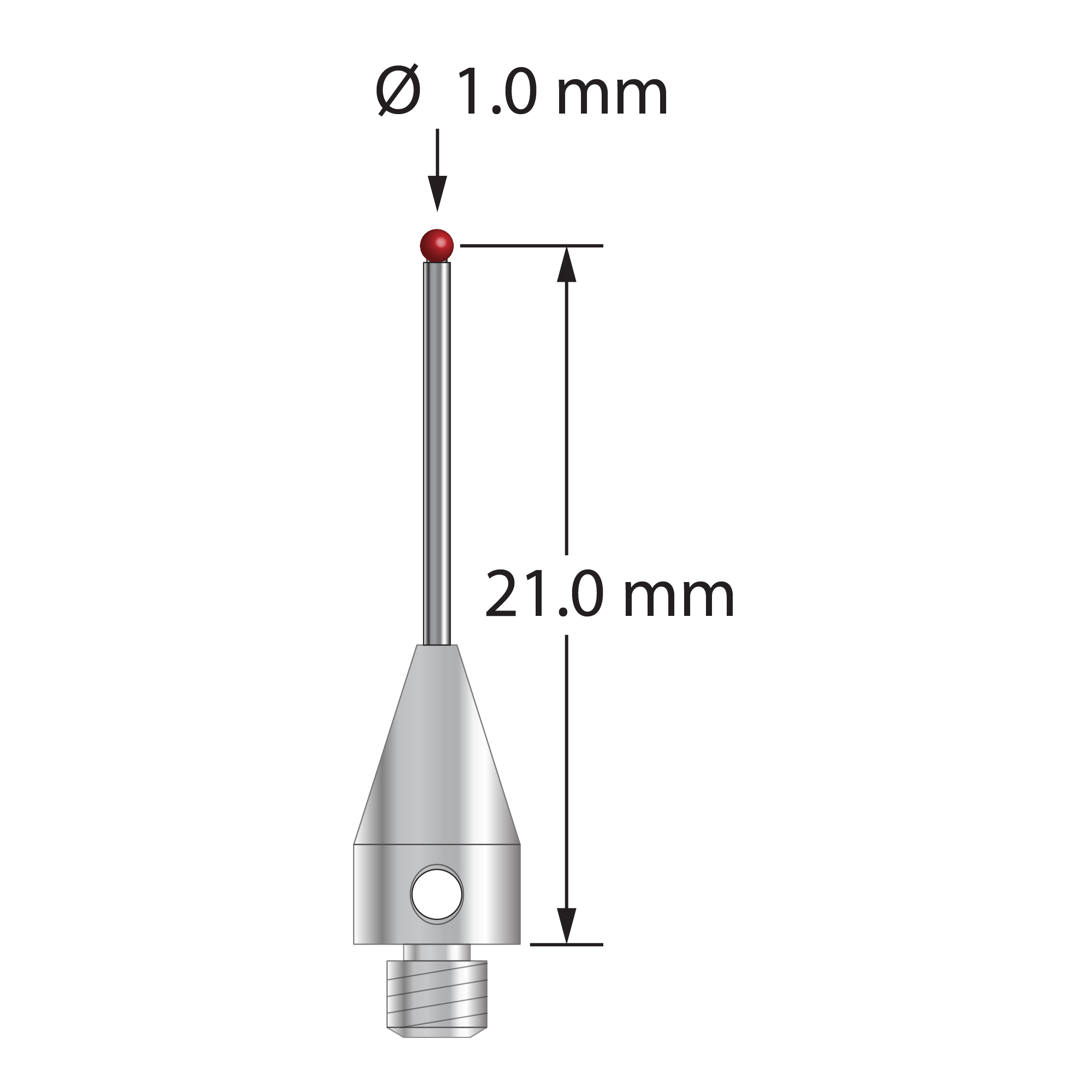 TM3-1021.5-TX-8 M3 1.0mm ruby ball stylus with carbide stem and titanium base by Q-Mark Manufacturing, Inc.