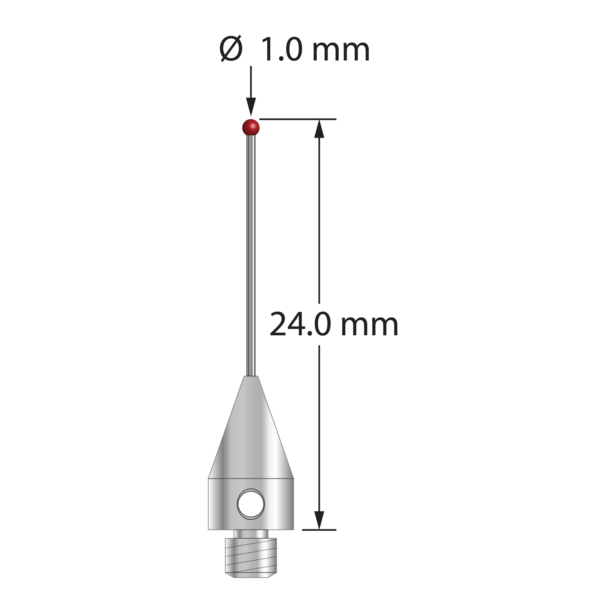 TM3-1024-TX-DS.5 M3 1.0mm ruby ball stylus with carbide stem and titanium base, 24.0mm long by Q-Mark Manufacturing, Inc.