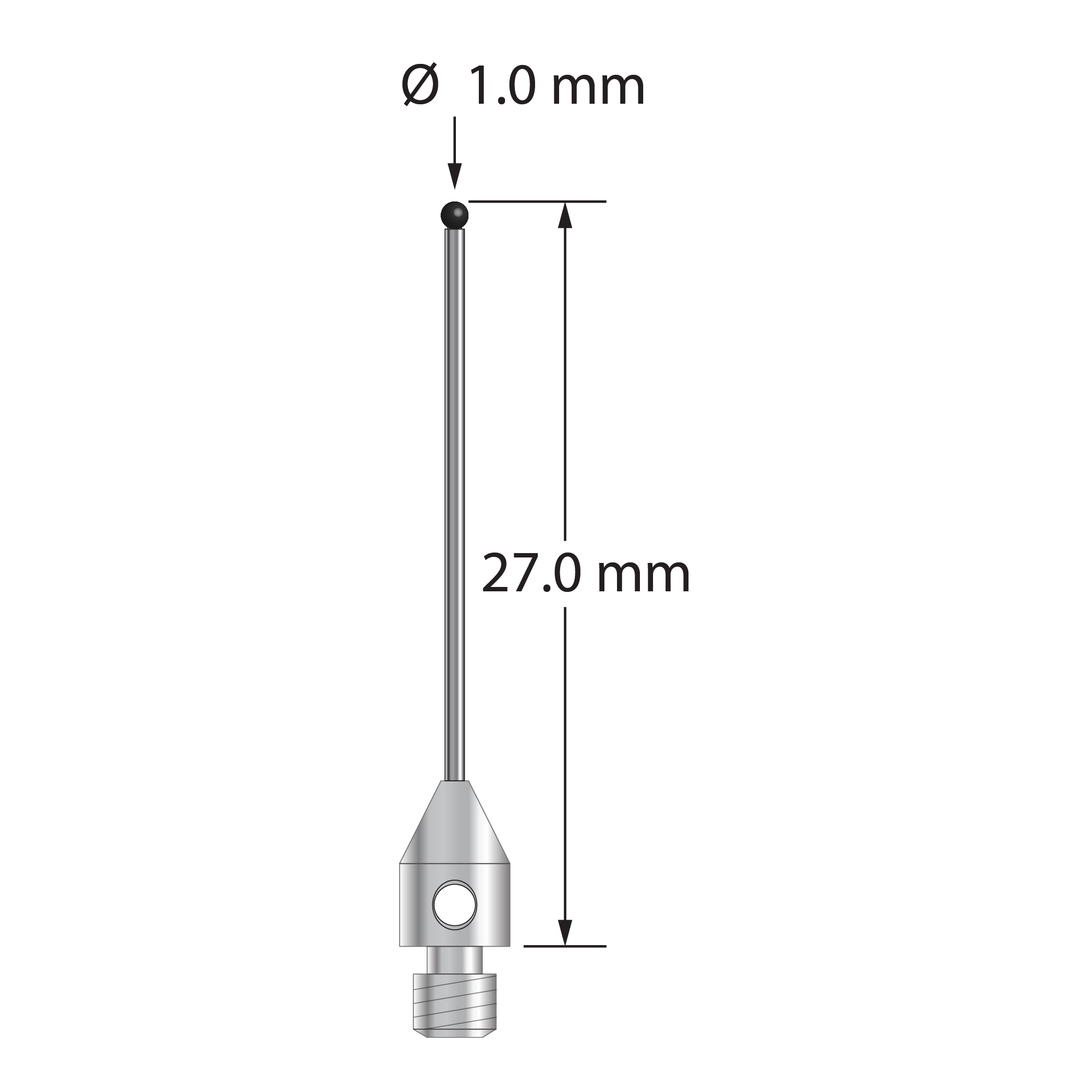 TM3-1027-DS.7-SN M3 stylus with 1.0mm silicon nitride ball and carbide stem, 27.0mm long.