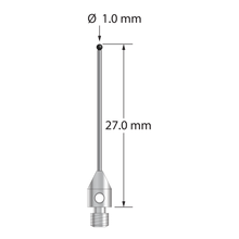 TM3-1027-DS.7-SN M3 stylus with 1.0mm silicon nitride ball and carbide stem, 27.0mm long.