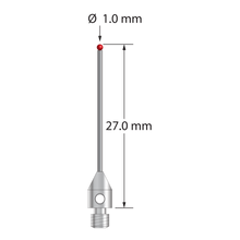 TM3-1027-DS.8 M3 stylus with 1.0mm ruby ball, carbide stem, and stainless steel base, 27.0mm long by Q-Mark Manufacturing, Inc.