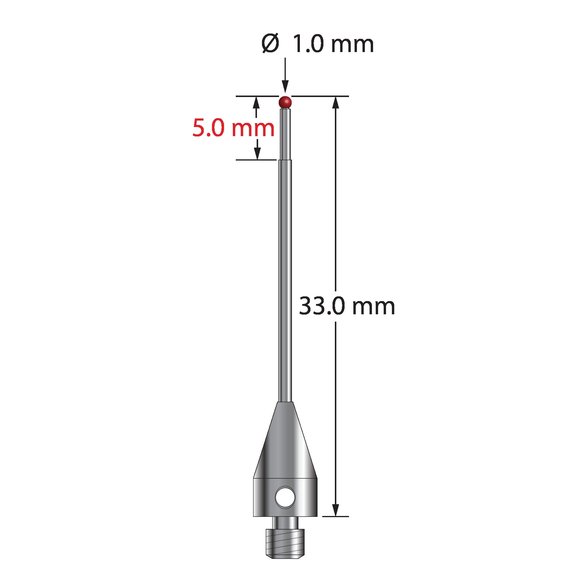 TM3-1033-TX M3 1.0mm ruby ball, stepped carbide stem, titanium base stylus, 33mm by Q-Mark Manufacturing, Inc.
