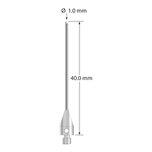 M3 stylus with 1.0 mm diameter zirconia ball, 0.8 mm diameter carbide stem, and 5.0 mm diameter x 9.0 mm long titanium base. Overall stylus length is 40.0 mm. Stylus weight is 0.88 gram.