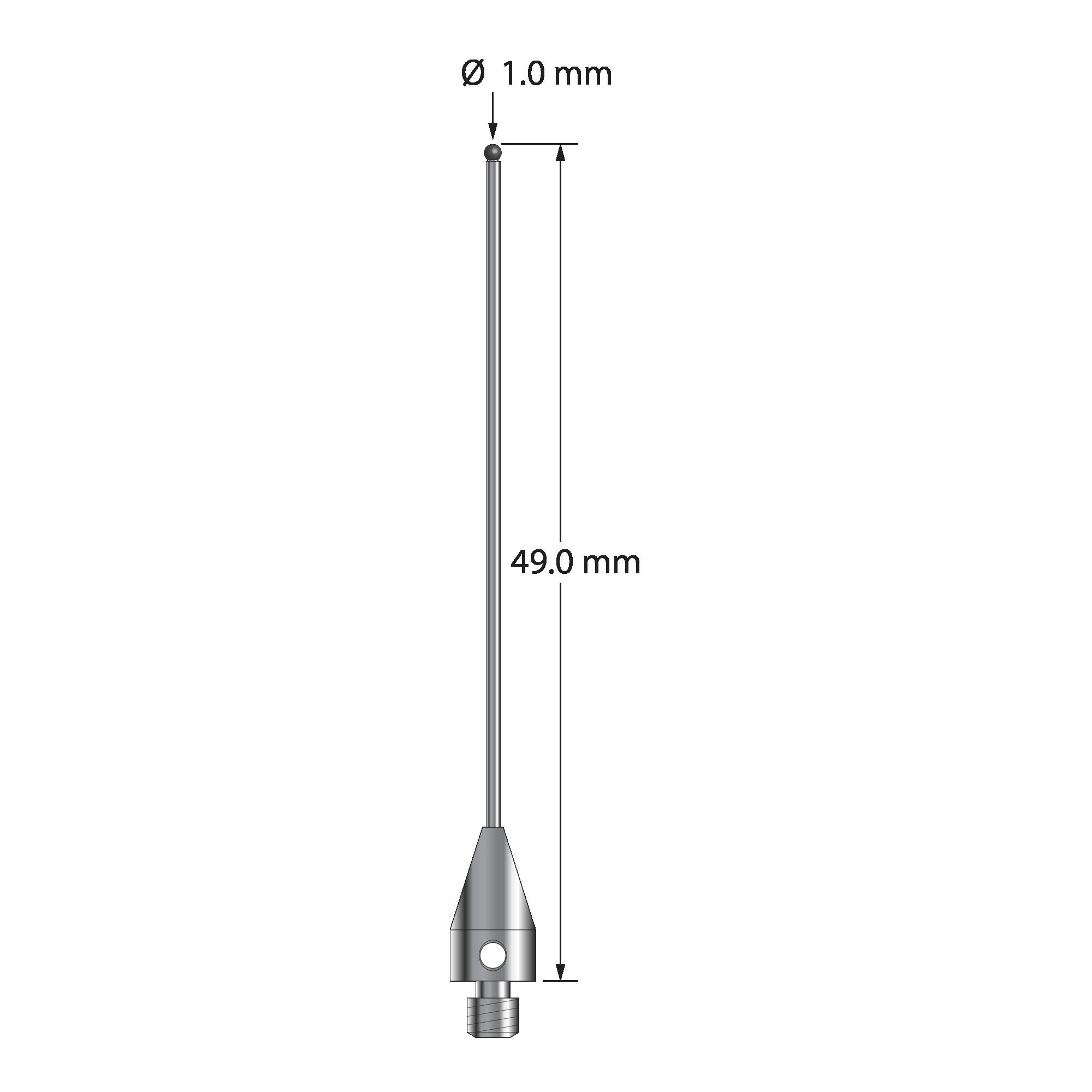 TM3-1049-TX-8-SN M3 1.0mm silicon nitride ball stylus, 49.0mm long, by Q-Mark Manufacturing, Inc.