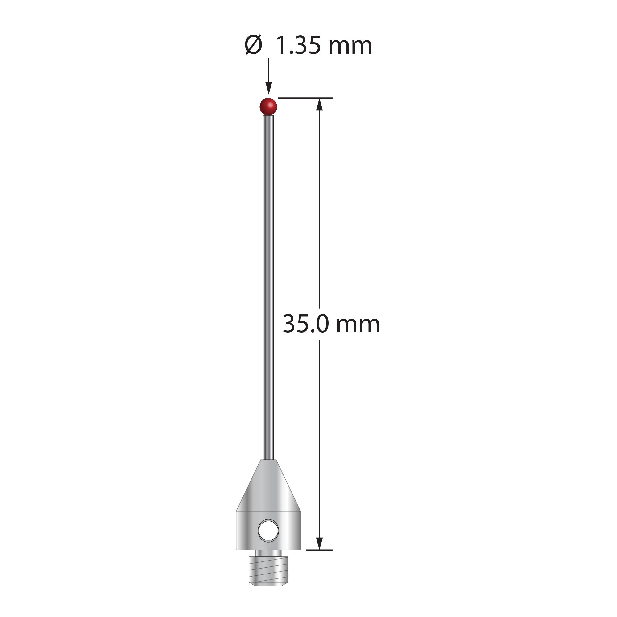 TM3-1335-TX M3 stylus with 1.35mm ruby ball, carbide stem, and titanium base, 35mm long by Q-Mark Manufacturing, Inc.