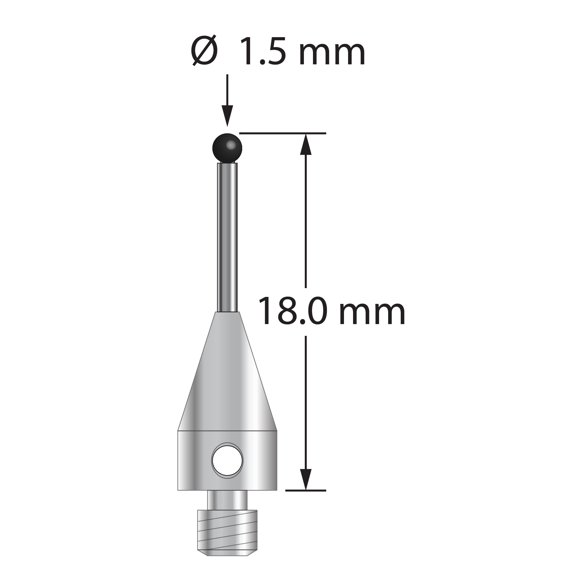 TM3-1518-TX-SN M3 stylus with 1.5mm silicon nitride ball and titanium base, 18mm long by Q-Mark Manufacturing, Inc.