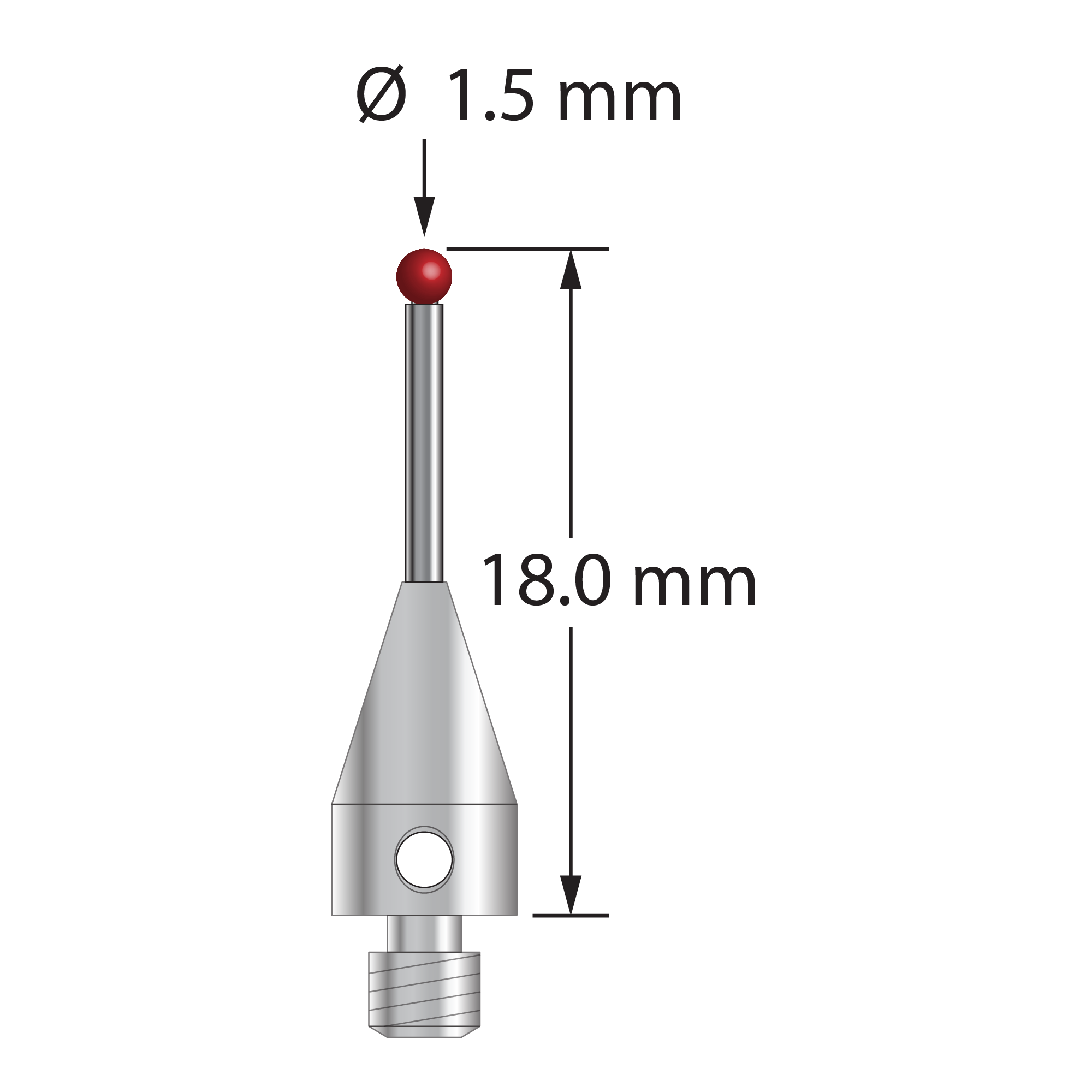 TM3-1518-TX M3 stylus with 1.5mm ruby ball, carbide stem, and titanium base, 18mm long by Q-Mark Manufacturing, Inc.