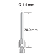 TM3-1520-BC M3 cylinder stylus with 1.5mm carbide cylinder and stainless steel base, 20mm long.