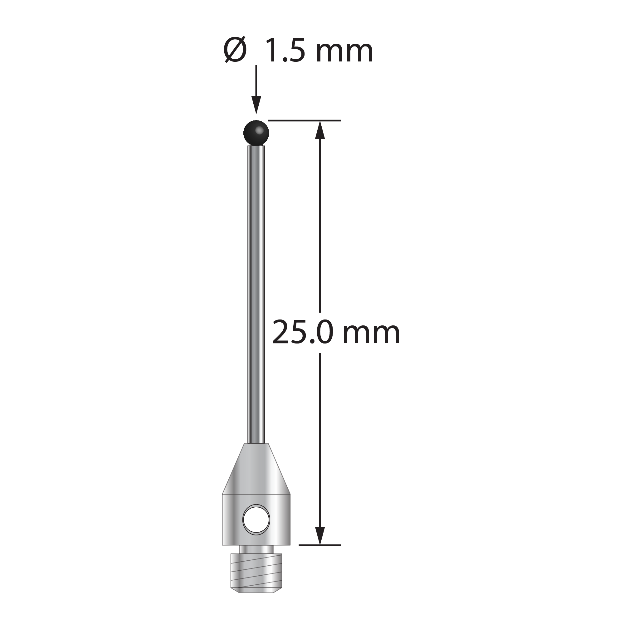 TM3-1525-SN M3 stylus with 1.5mm silicon nitride ball, carbide stem, and stainless steel base, 25mm long by Q-Mark Manufacturing, Inc.