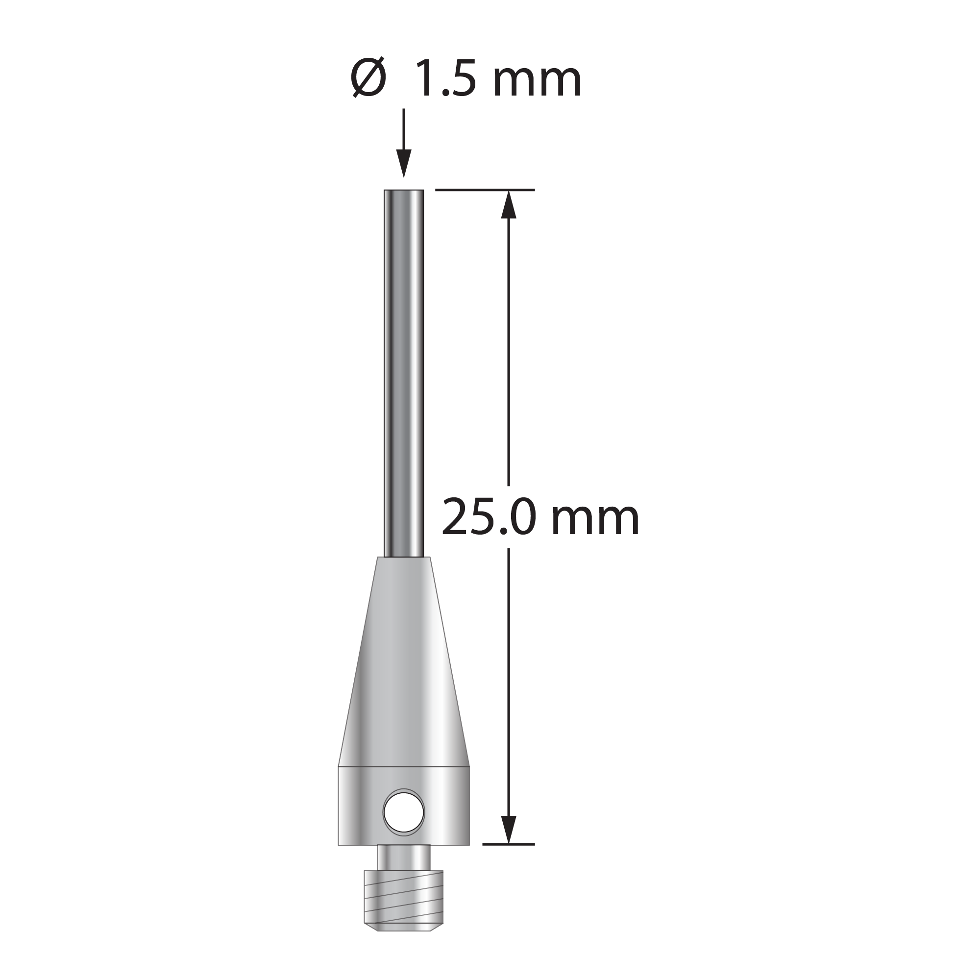 TM3-1525-TX-CYL M3 stylus with 1.5mm carbide cylinder and titanium base, 25mm long by Q-Mark Manufacturing, Inc.