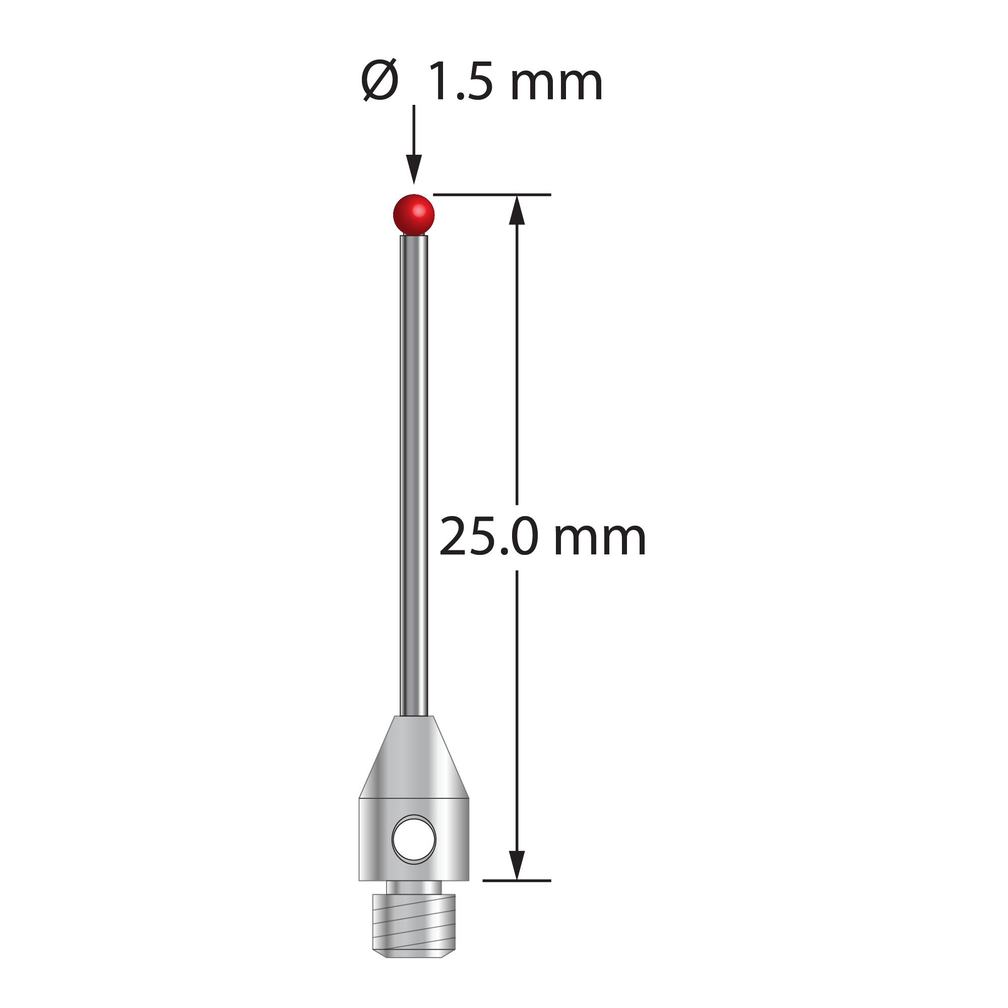 TM3-1525 M3 stylus with 1.5mm ruby ball, carbide stem, and stainless steel base, 25mm long by Q-Mark Manufacturing, Inc.