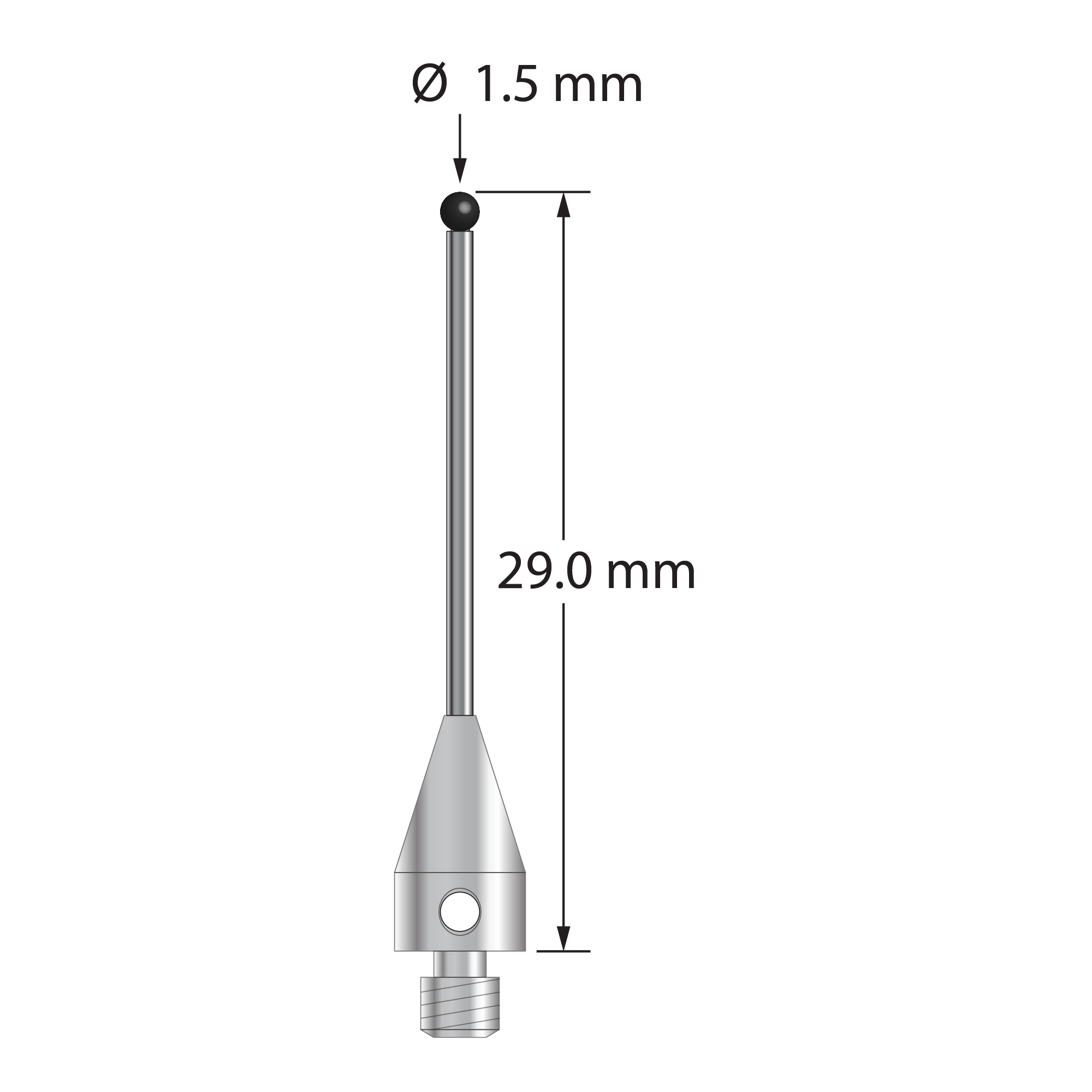 TM3-1529-TX-SN M3 stylus with 1.5mm silicon nitride ball, carbide stem, titanium base, 29mm long by Q-Mark Manufacturing, Inc.
