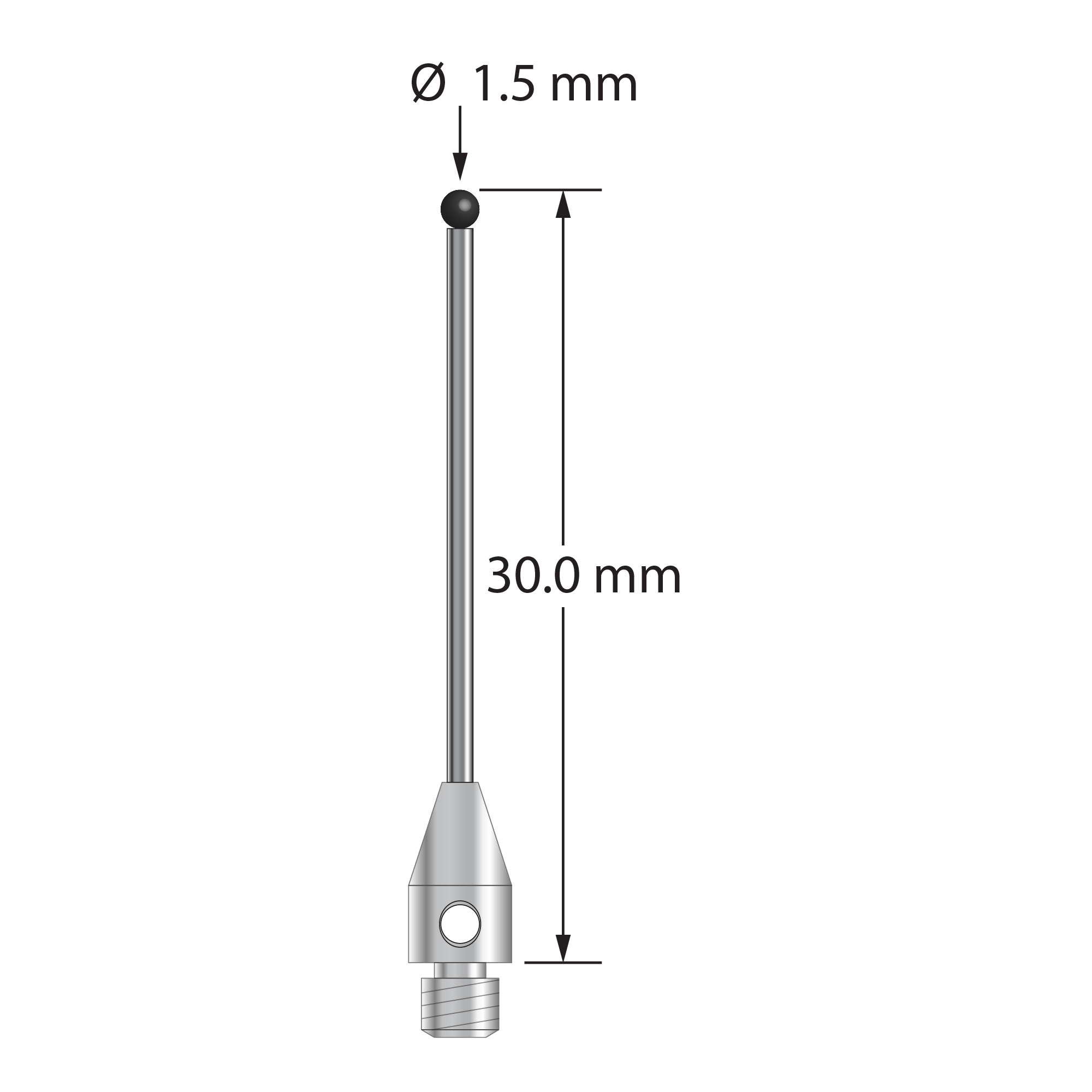 TM3-1530-7-SN M3 stylus with 1.5mm silicon nitride ball, carbide stem, stainless steel base, 30mm long by Q-Mark Manufacturing, Inc.