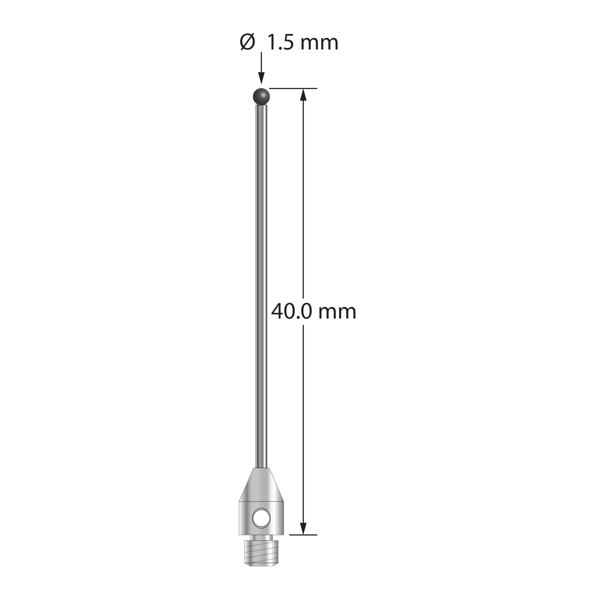 TM3-1540-DS1-SN M3 stylus with 1.5mm silicon nitride ball, carbide stem, stainless steel base, 40mm long by Q-Mark Manufacturing, Inc.