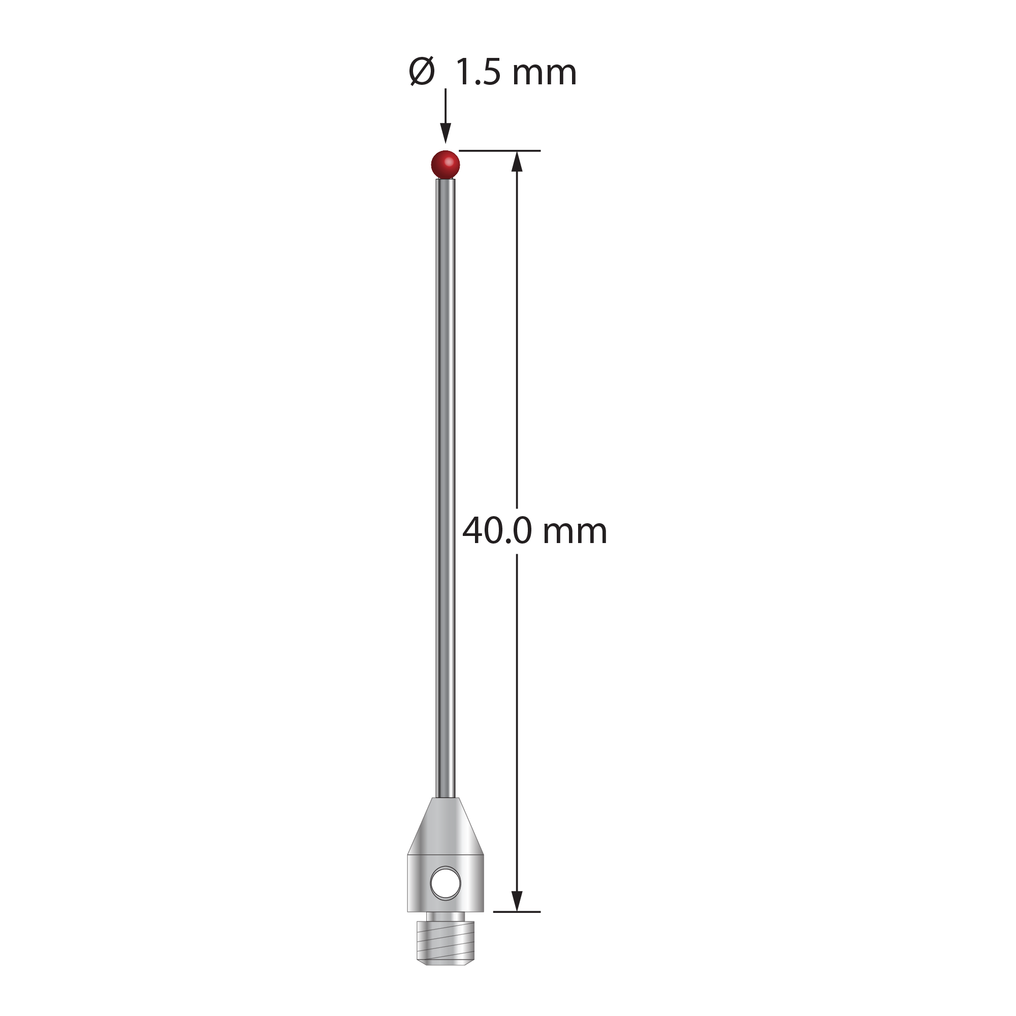 TM3-1540-DS1 M3 stylus with 1.5mm ruby ball, carbide stem, and stainless steel base, 40mm long by Q-Mark Manufacturing, Inc.