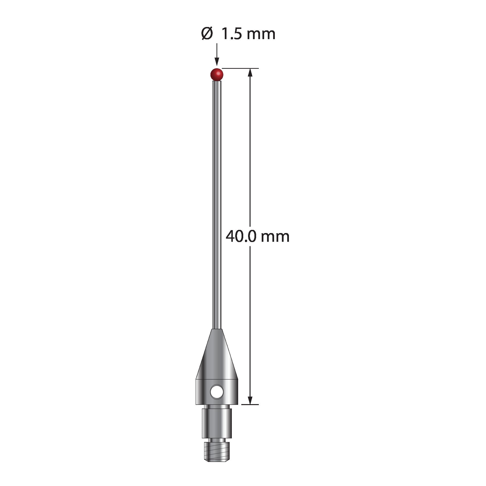 TM3-1540-TX-CS M3 stylus with 1.5mm ruby ball, carbide stem, and titanium base, 40mm long by Q-Mark Manufacturing, Inc.