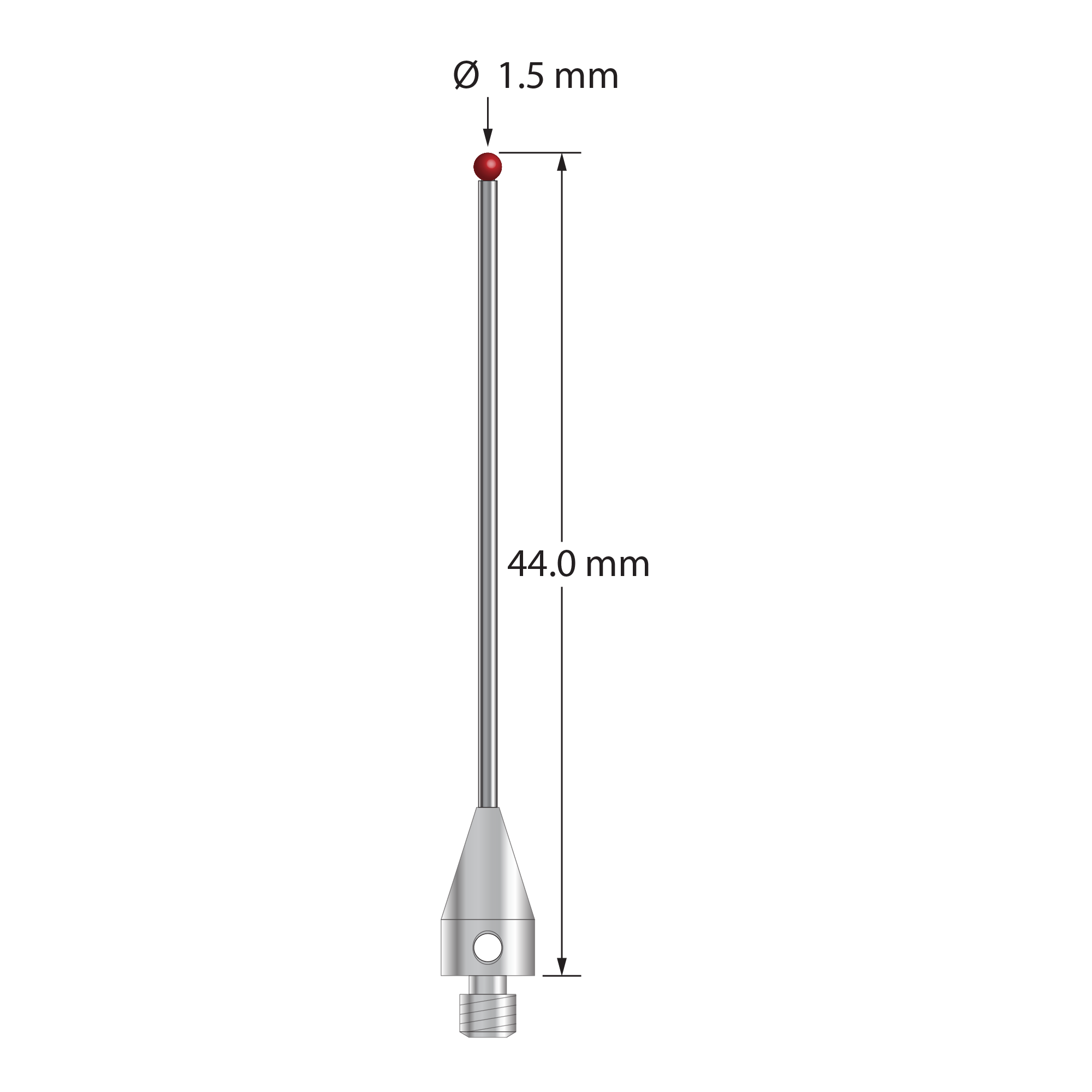 TM3-1544-TX M3 1.5mm ruby ball stylus with carbide stem and titanium base, 44mm long by Q-Mark Manufacturing, Inc.